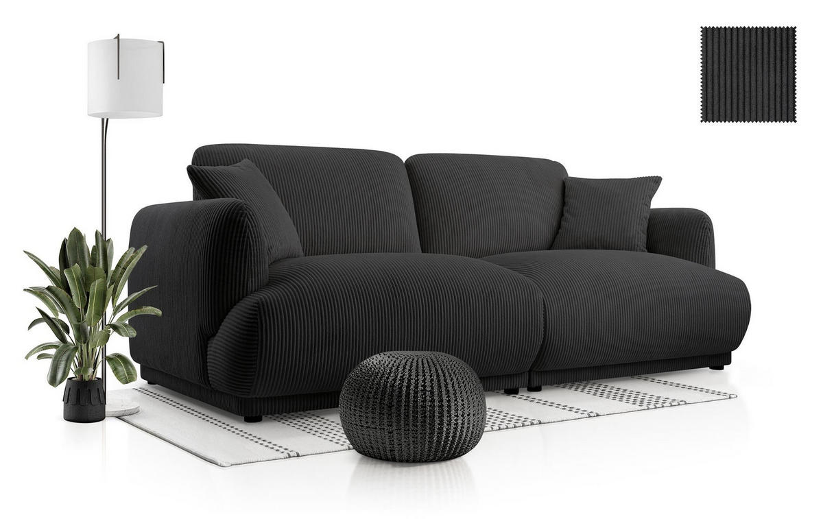 2-SITZER-SOFA Locco Graphit, Zweisitzer Sofa - Graphitfarben, Holzwerkstoff (206/83/102cm) - Bettso