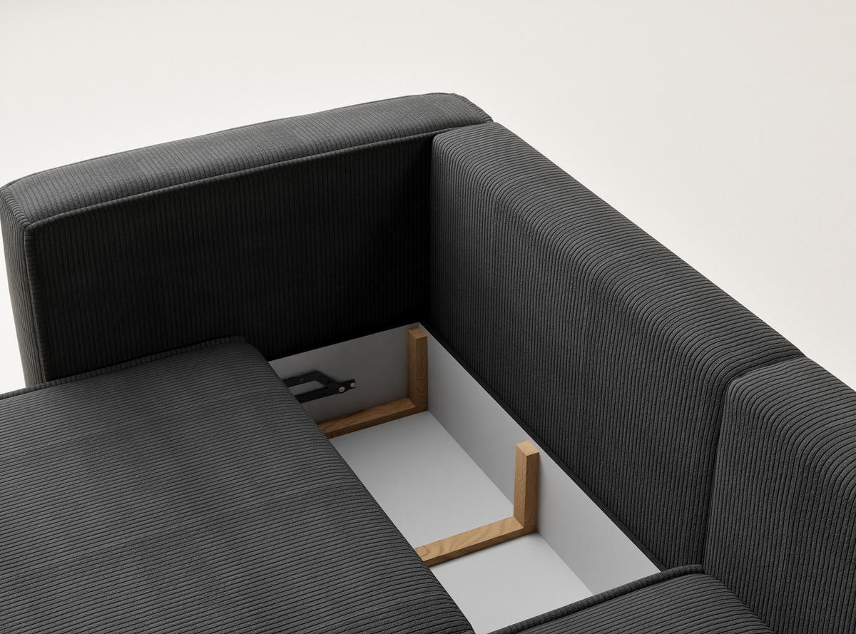 ECKSOFA MIT SCHLAFFUNKTION Velto Anthrazit Samtstoff - Anthrazit/Schwarz, Holz/Holzwerkstoff (250/152cm) - Maison de Reve