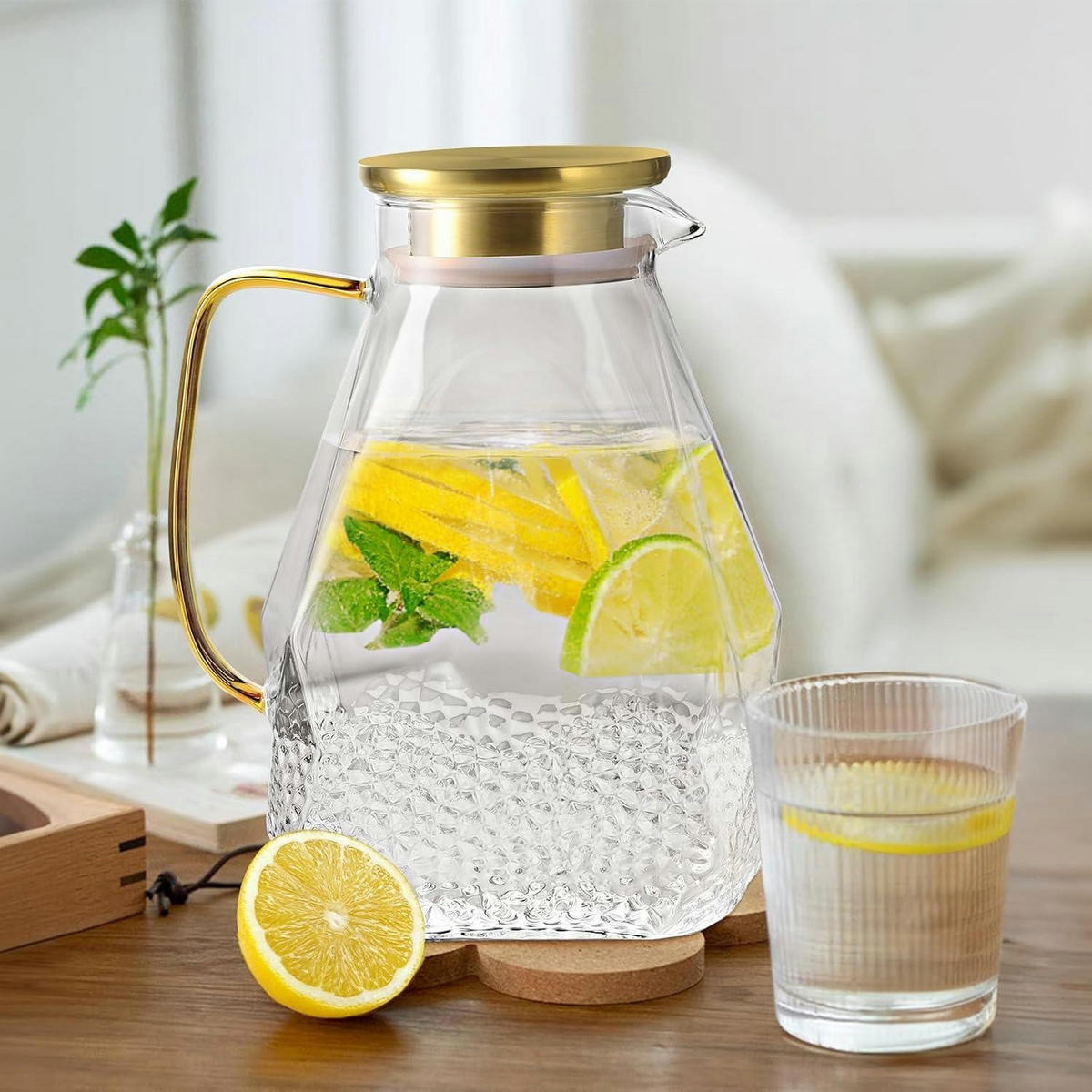 GLASKARAFFE 1.8L mit Edelstahl Deckel für Kühlschranktür - Transparent, Glas (8/8cm)