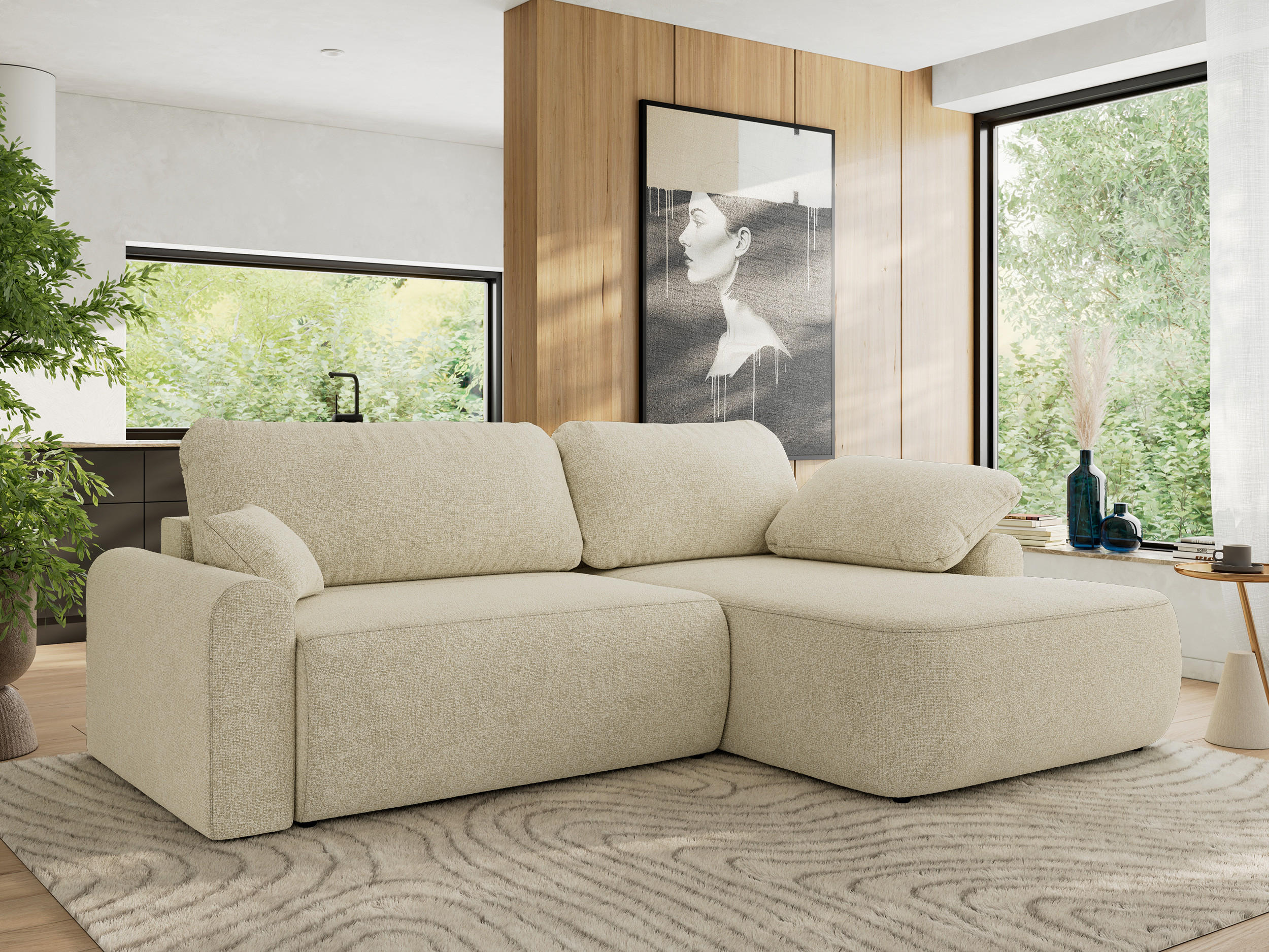 ECKSCHLAFSOFA CUBO L Creme Struktur - rechts - Creme/Schwarz, Kunststoff/Textil (187/273cm) - MKS