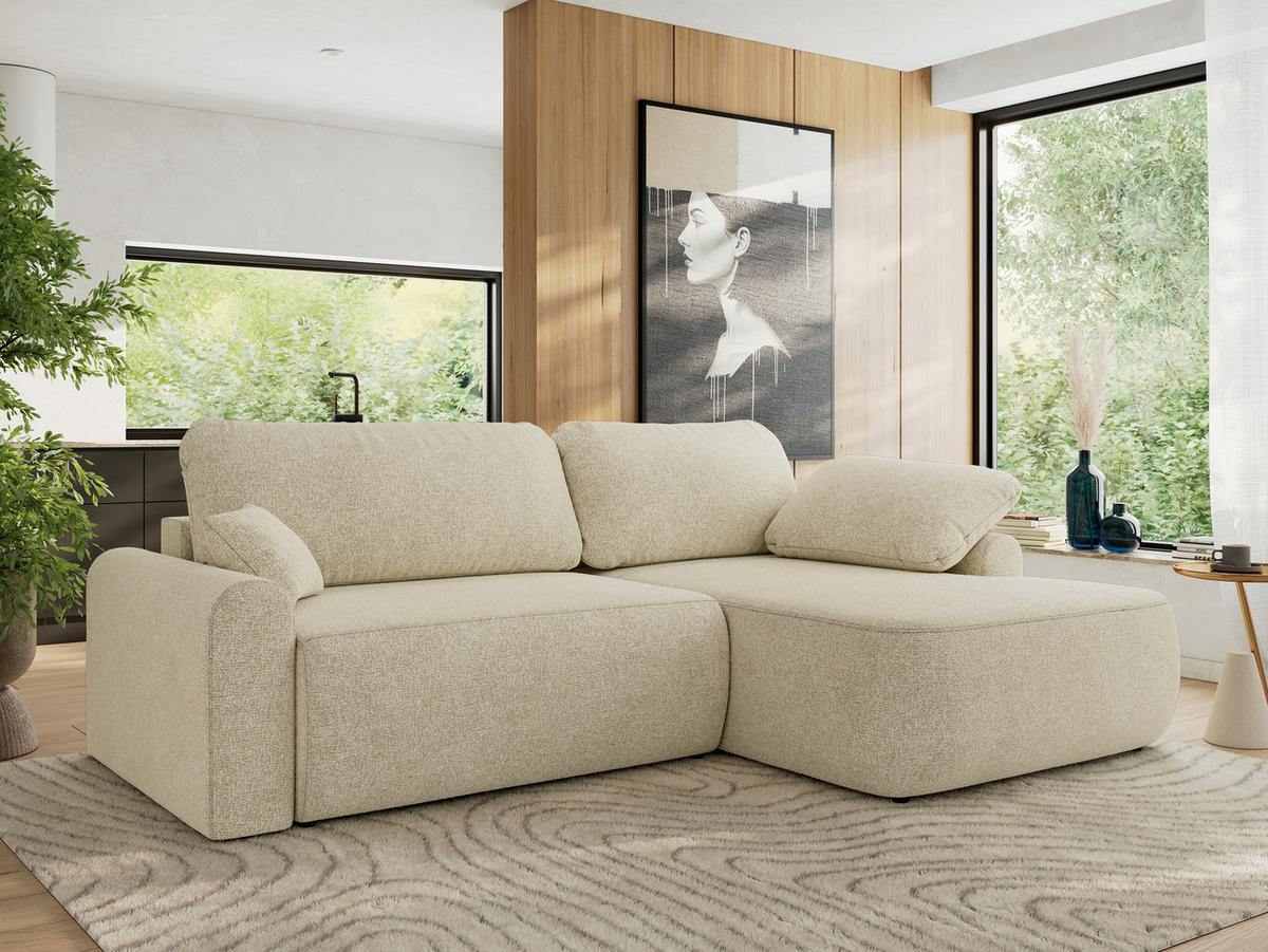 ECKSCHLAFSOFA CUBO L Creme Struktur - rechts - Creme/Schwarz, Kunststoff/Textil (187/273cm) - MKS