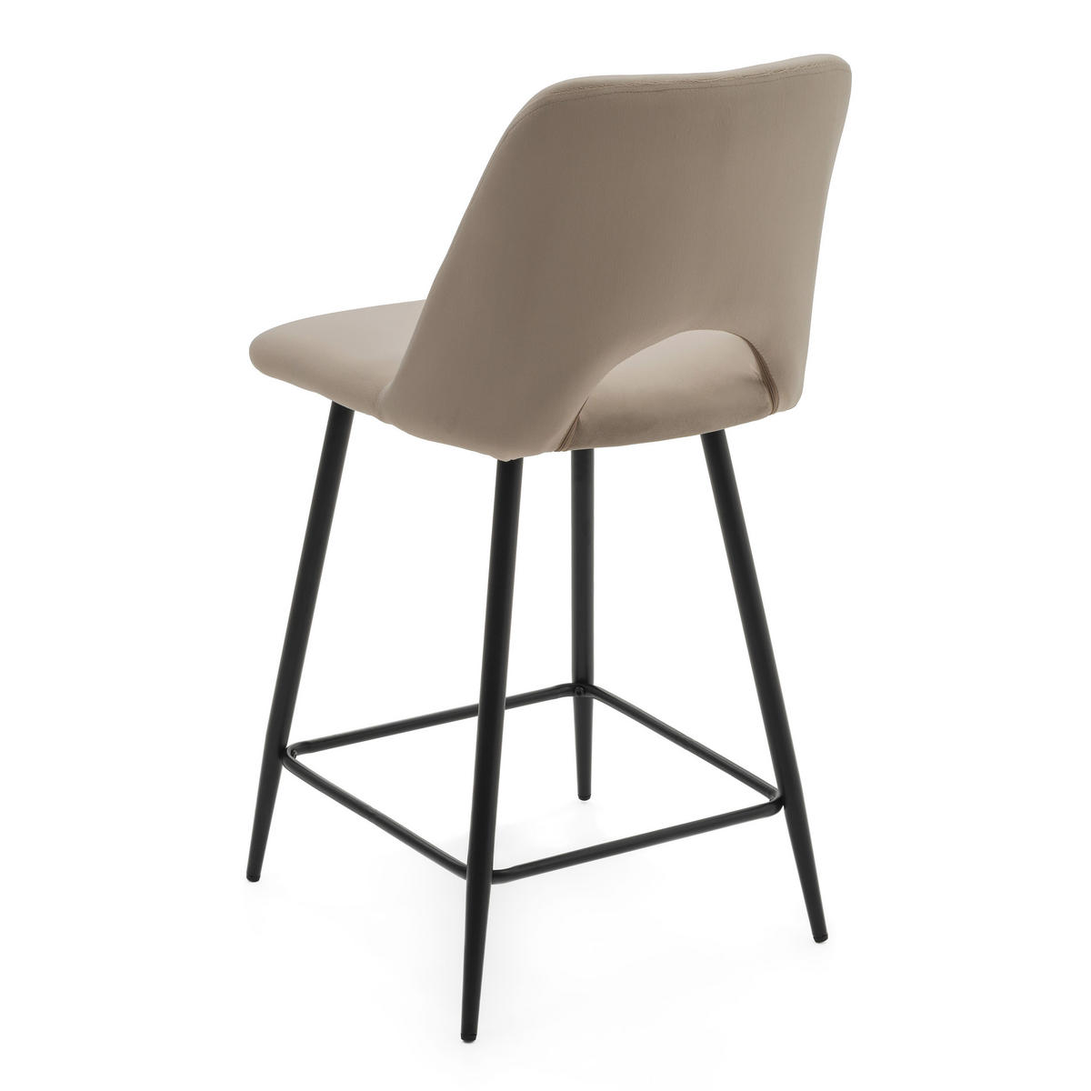 BARHOCKER ORO gepolsterter mit Steppung - dunkelbeige - Samt Velour - Schwarz/Braun, Textil/Metall (48/94/55cm) - NEW HOME