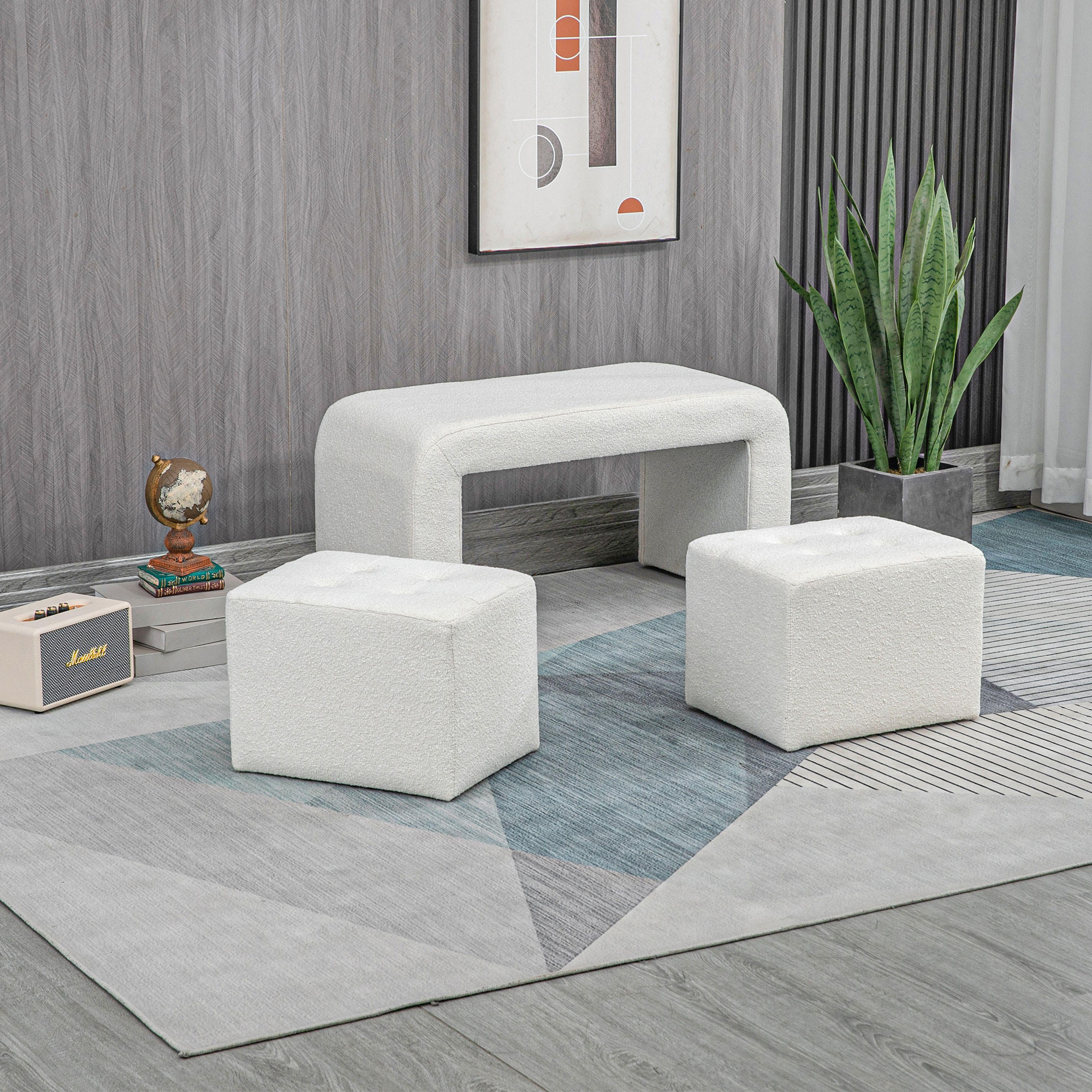 FUSSHOCKER 3 tlg., Sitzhocker, Weiß - Weiß, Kunststoff (42.5/45/89cm) - HOMCOM