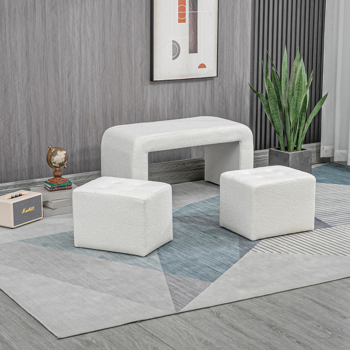 FUSSHOCKER 3 tlg., Sitzhocker, Weiß - Weiß, Kunststoff (42.5/45/89cm) - HOMCOM