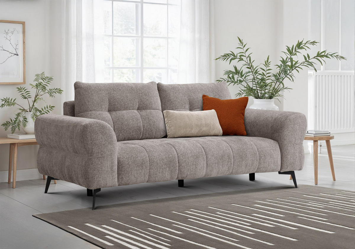 SOFA SALVINI 3-Sitzer, dunkelbeige - Beige, Holz/Textil (237/88/99cm) - Courtois Laville