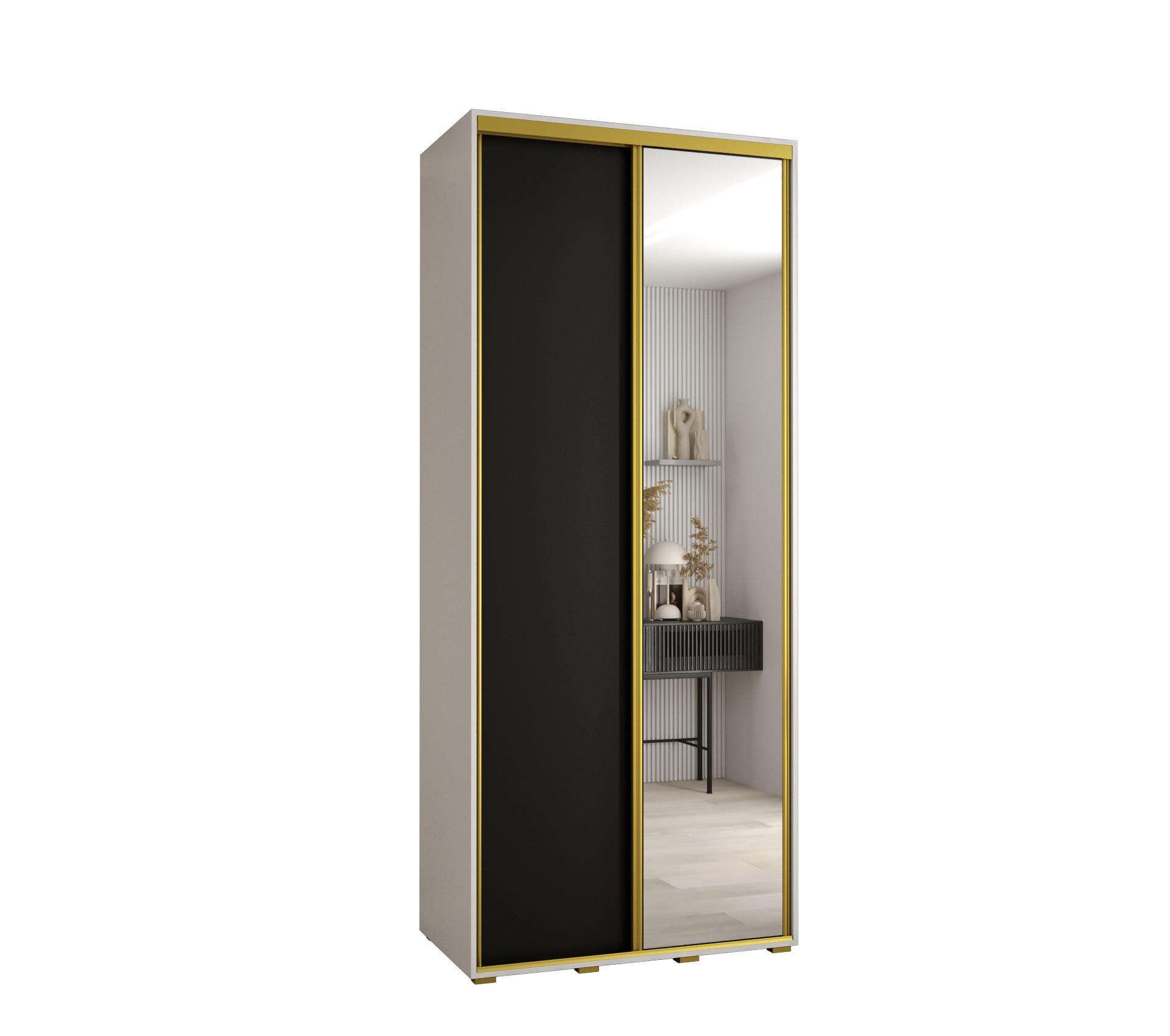 Abiks Möbel Schwebetürenschrank Weiß, Schwarz, Gold 120x235x60 cm