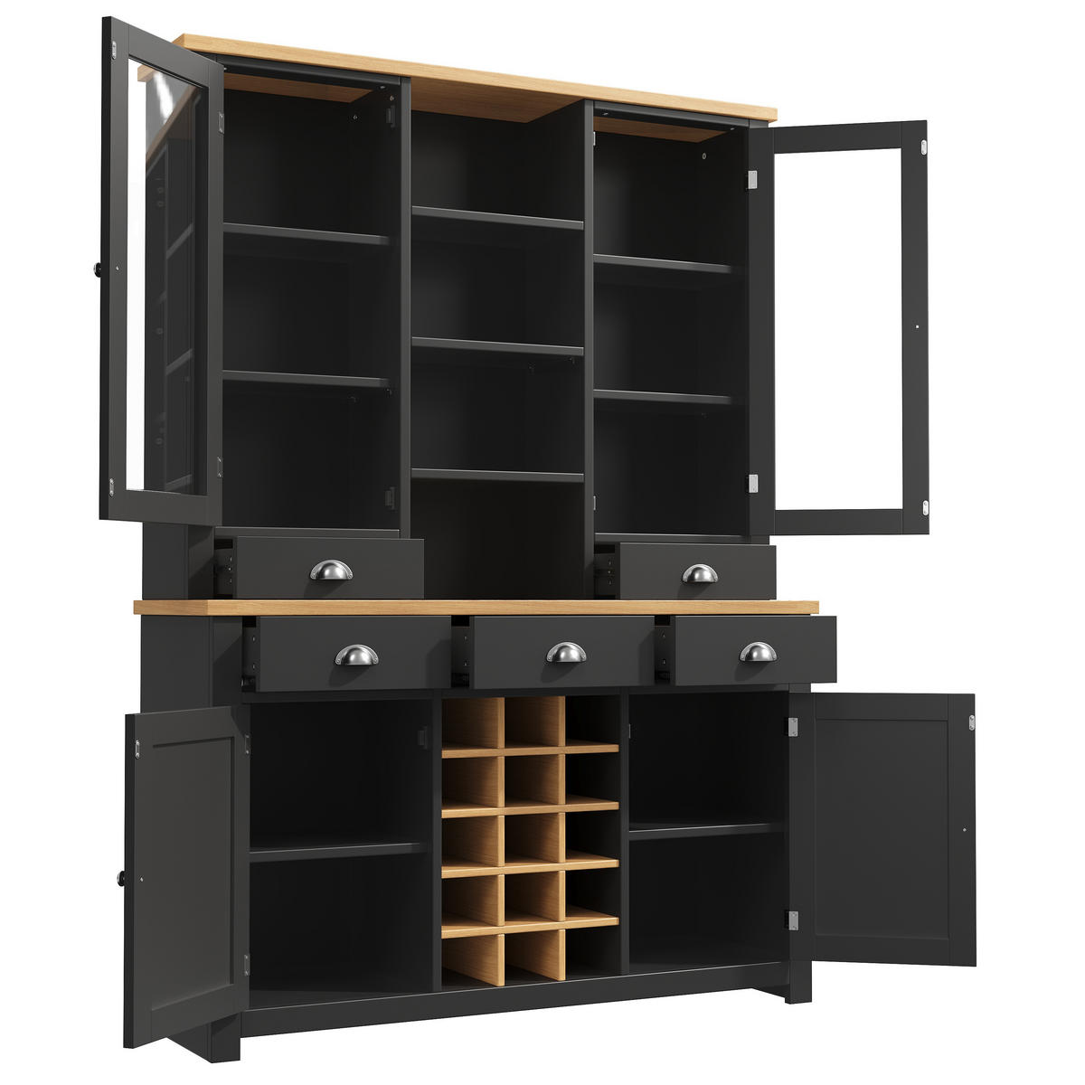 BUFFETSCHRANK Soft-Close Schwarz 120/40/185 cm - Schwarz, Holz (120/185/40cm) - PANGIVO
