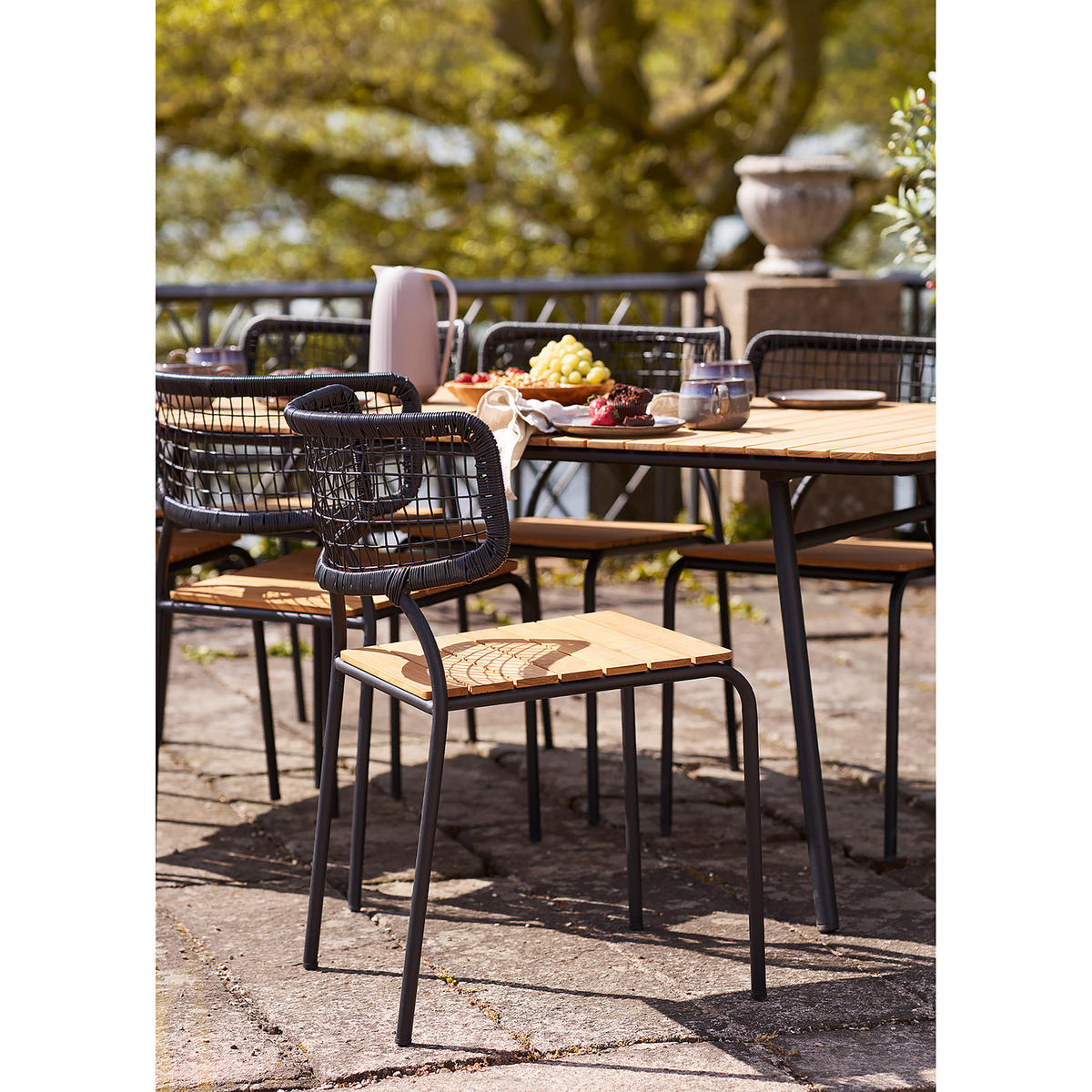 GARTENSTUHL - 4er-Set - Schwarz - Braun - Polyester - Stahl - 53 x 83 x 55 cm - Schwarz/Braun, Kunststoff/Metall (53/83/55cm) - home24