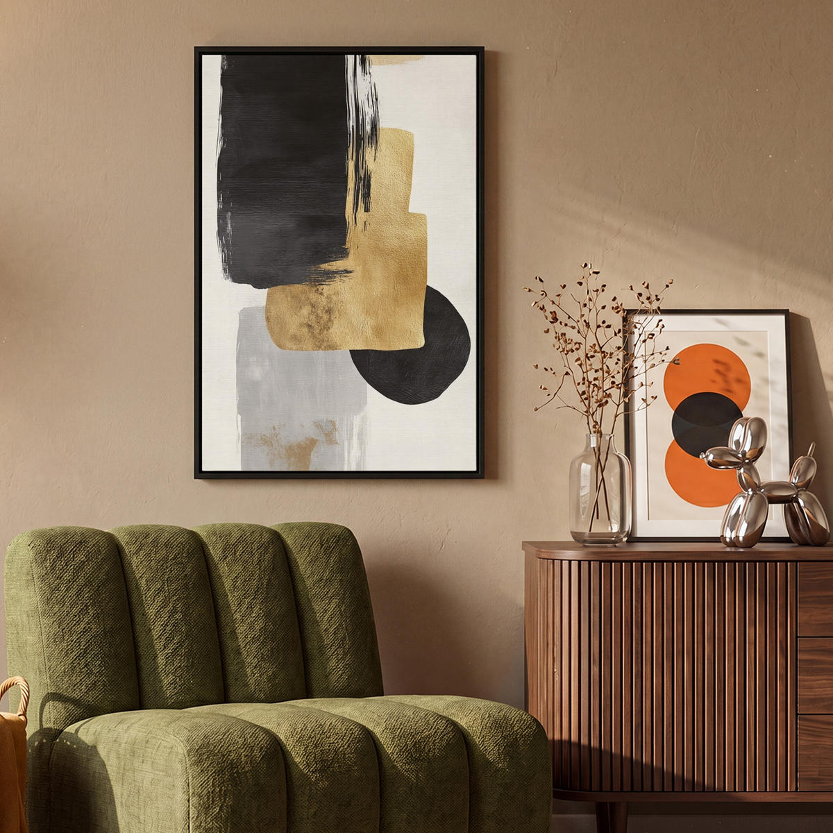 LEINWAND Bilder mit Rahmen - Gold - Rechtecke - Kreise - Abstrakt - 60x90 - Weiß, Textil (60/90cm) - MuchoWow