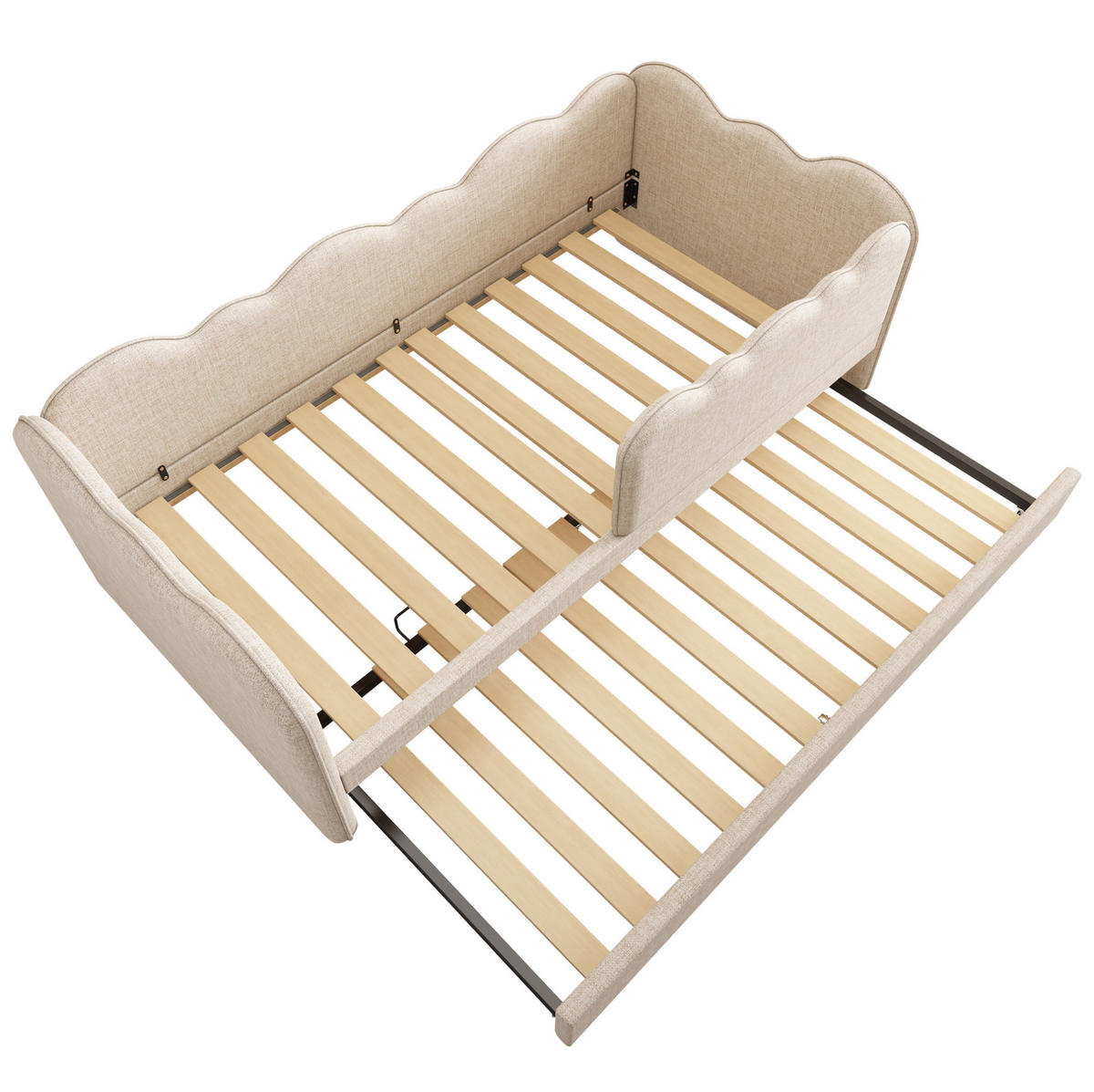TAGESBETT mit Ausziehbett 90/190 cm, Beige, Leinen - Beige, Textil (90/190cm) - MIVRAY
