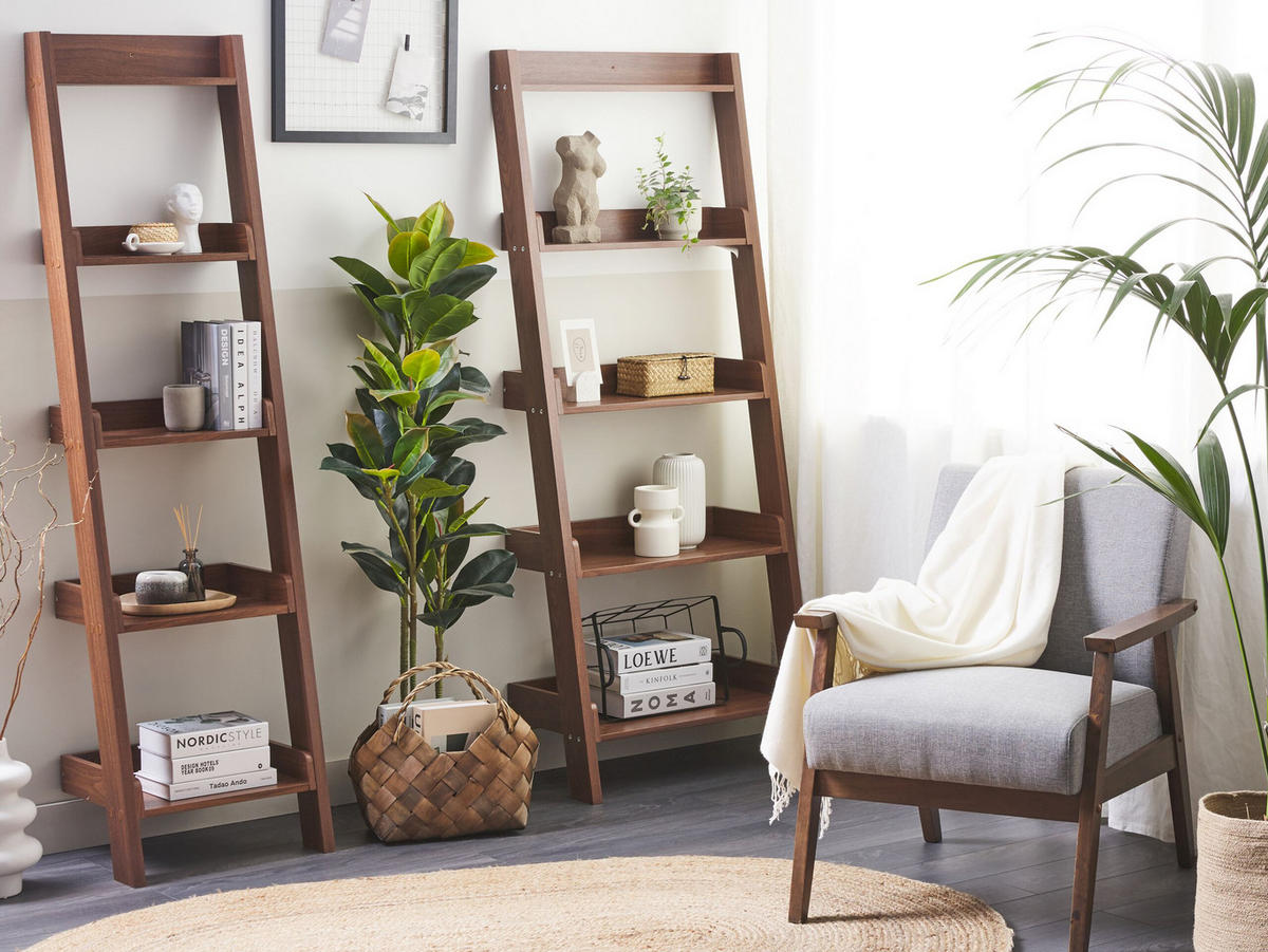 REGAL 5 Fächer Mobile Trio - Dunkelbraun, Holzwerkstoff (65/167/43cm) - Beliani