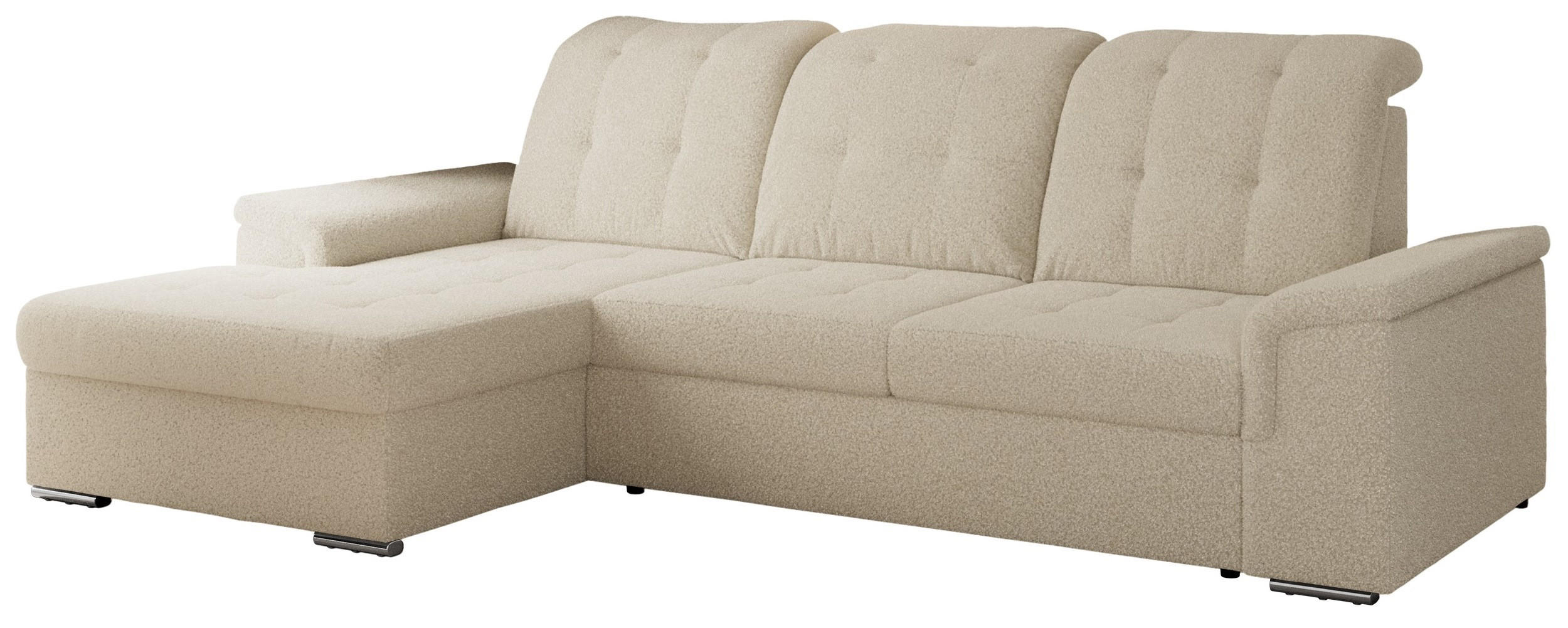 ECKSOFA MADRITO L - Beige Boucle - Links - Beige/Silberfarben, Textil/Metall (160/256cm)