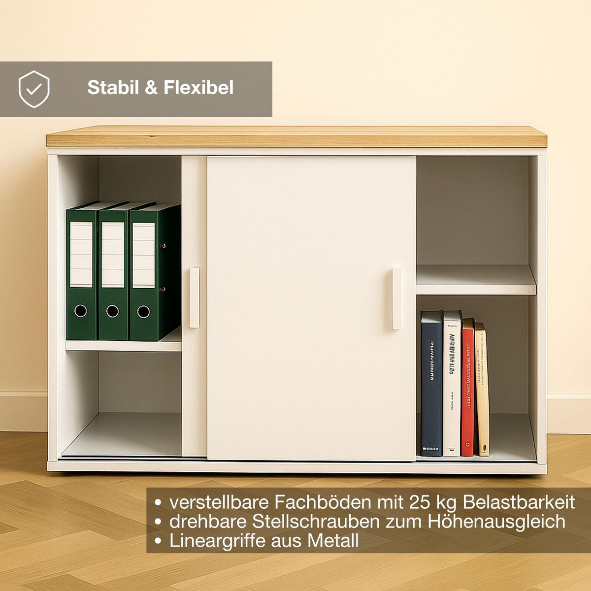AKTENSCHRANK Schiebetürenschrank Allvia Weiß - Weiß, Holz (100/72.5/44cm) - ASSMANN