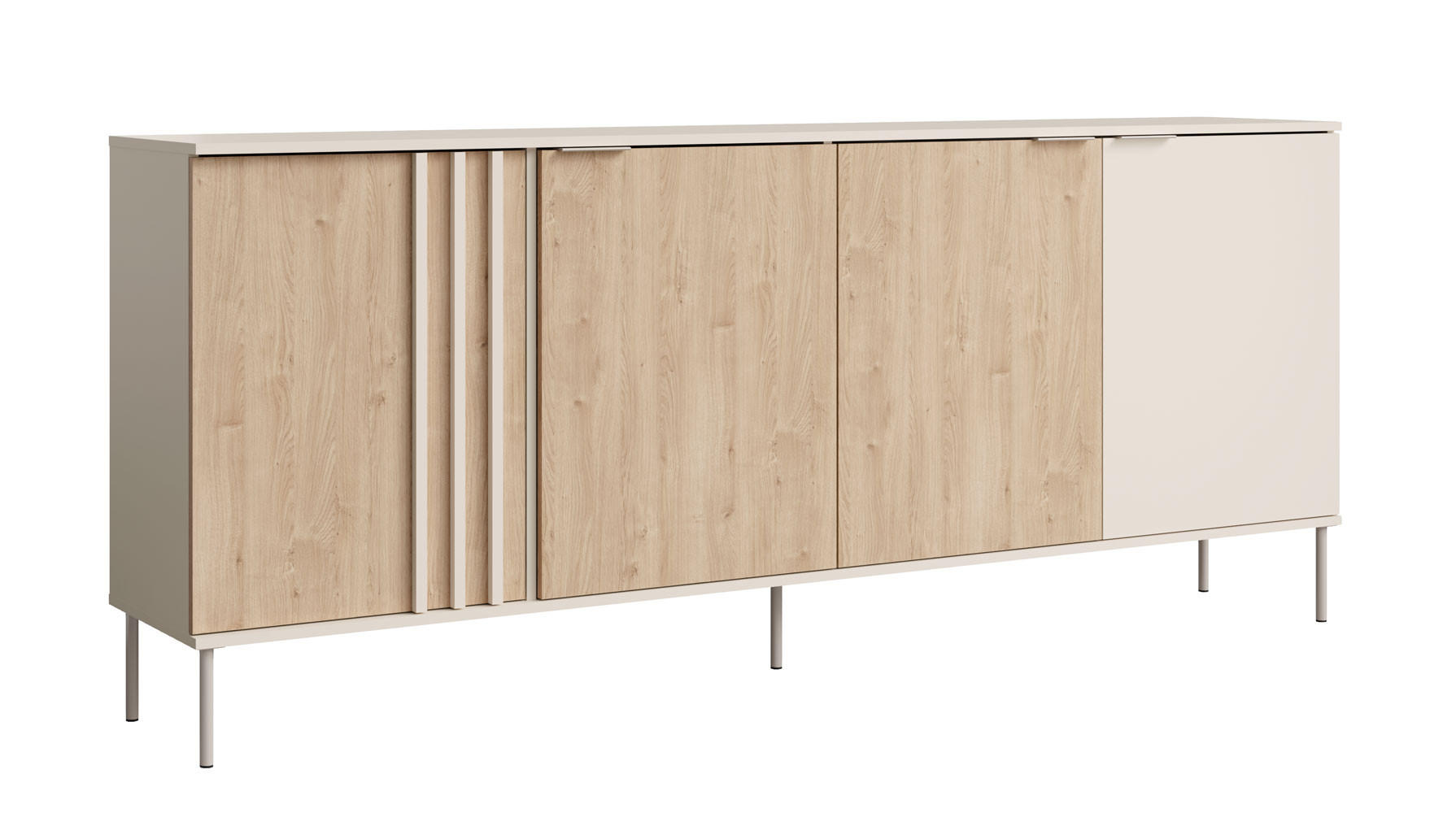 SIDEBOARD Rodgau Kaschmir / Eiche Artisan 220 / 40 / 92cm - Eichefarben/Beige, Holz/Holzwerkstoff (220/92/40cm) - Feldmann-Wohnen