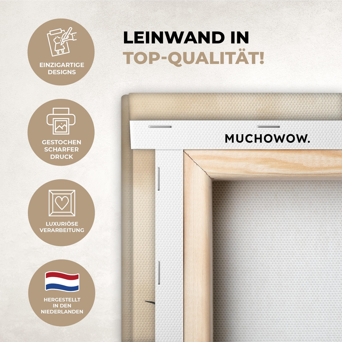 LEINWANDBILD Landschaft - Japandi - Vogel 40x30 cm - Beige, Textil (40/30cm) - MuchoWow