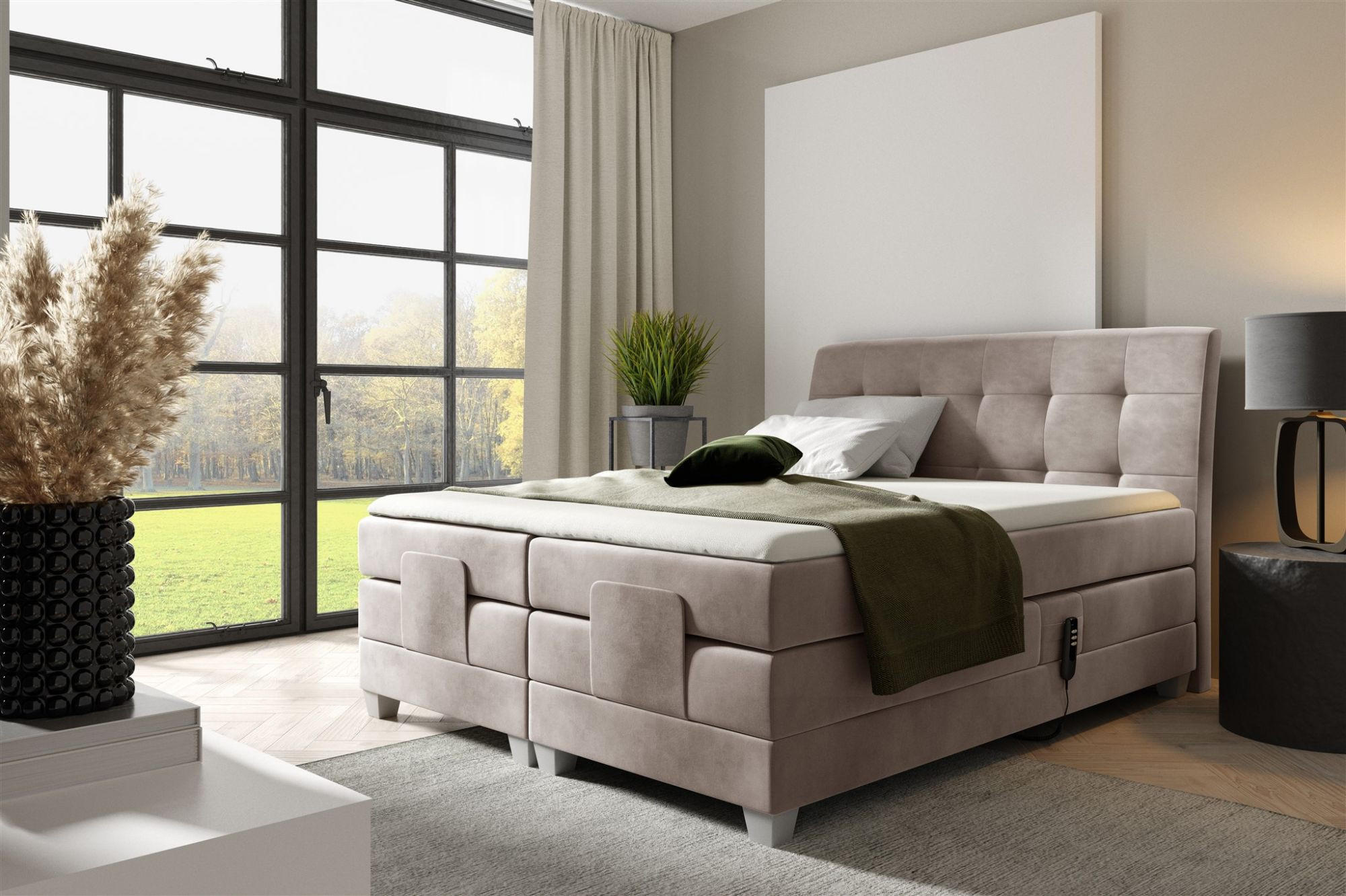 BOXSPRINGBETT Elektrisch Franco - Graubraun, Holzwerkstoff/Textil (120/200cm) - Fun Möbel