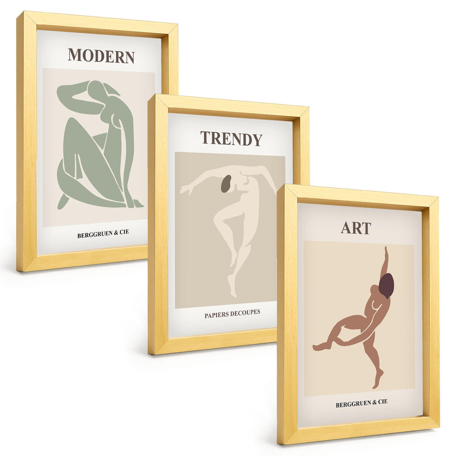 BILDER SET 3er Set - 20x30 cm Goldrahmen - Stilvolle Charaktere im Minimalismus - Goldfarben, Kunststoff (20/30cm) - TULUP