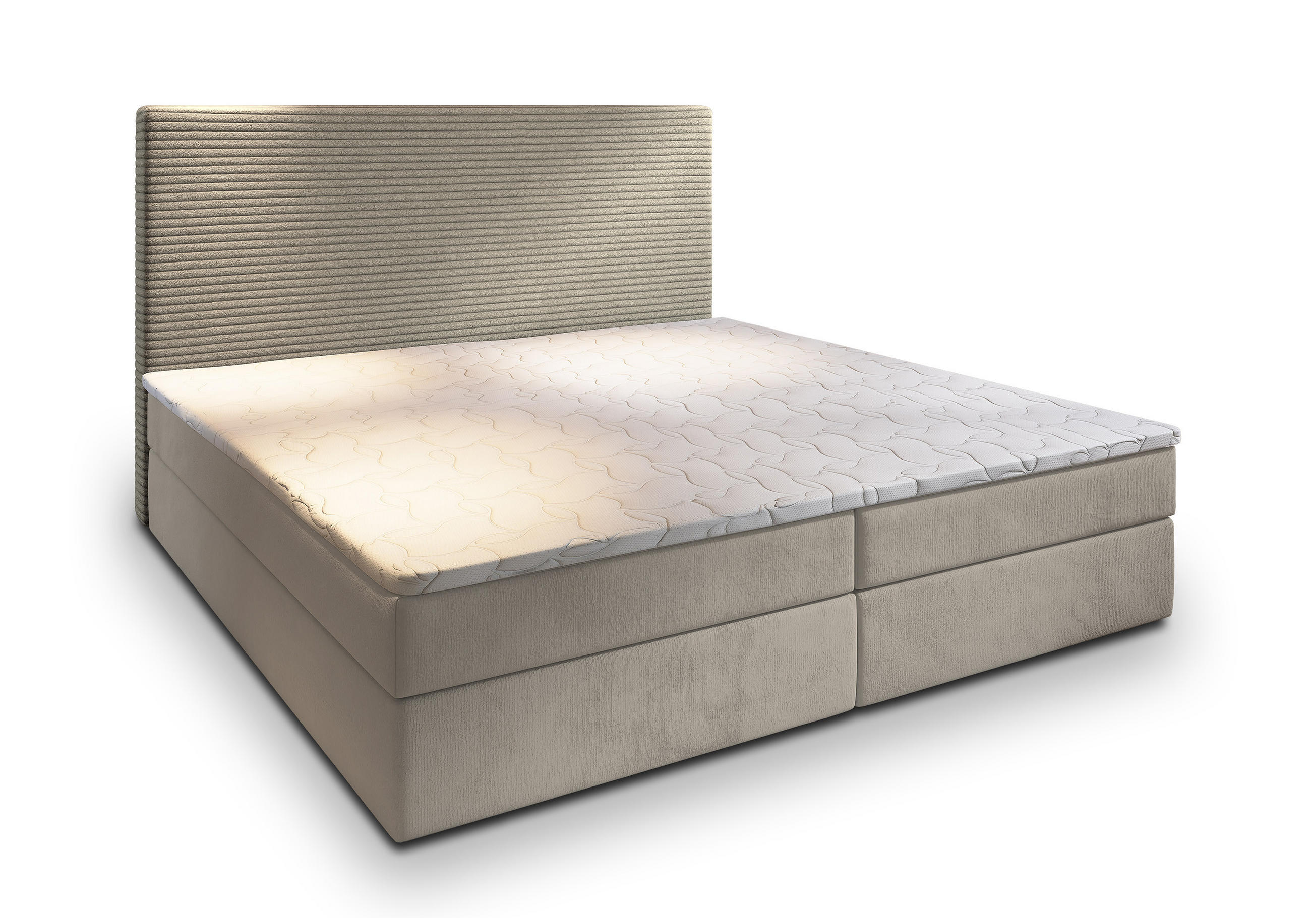 BOXBETT GIARRO 140x200 cm mit Matratze und Topper - Beige - Beige, Holz (140/200cm) - MASSENO