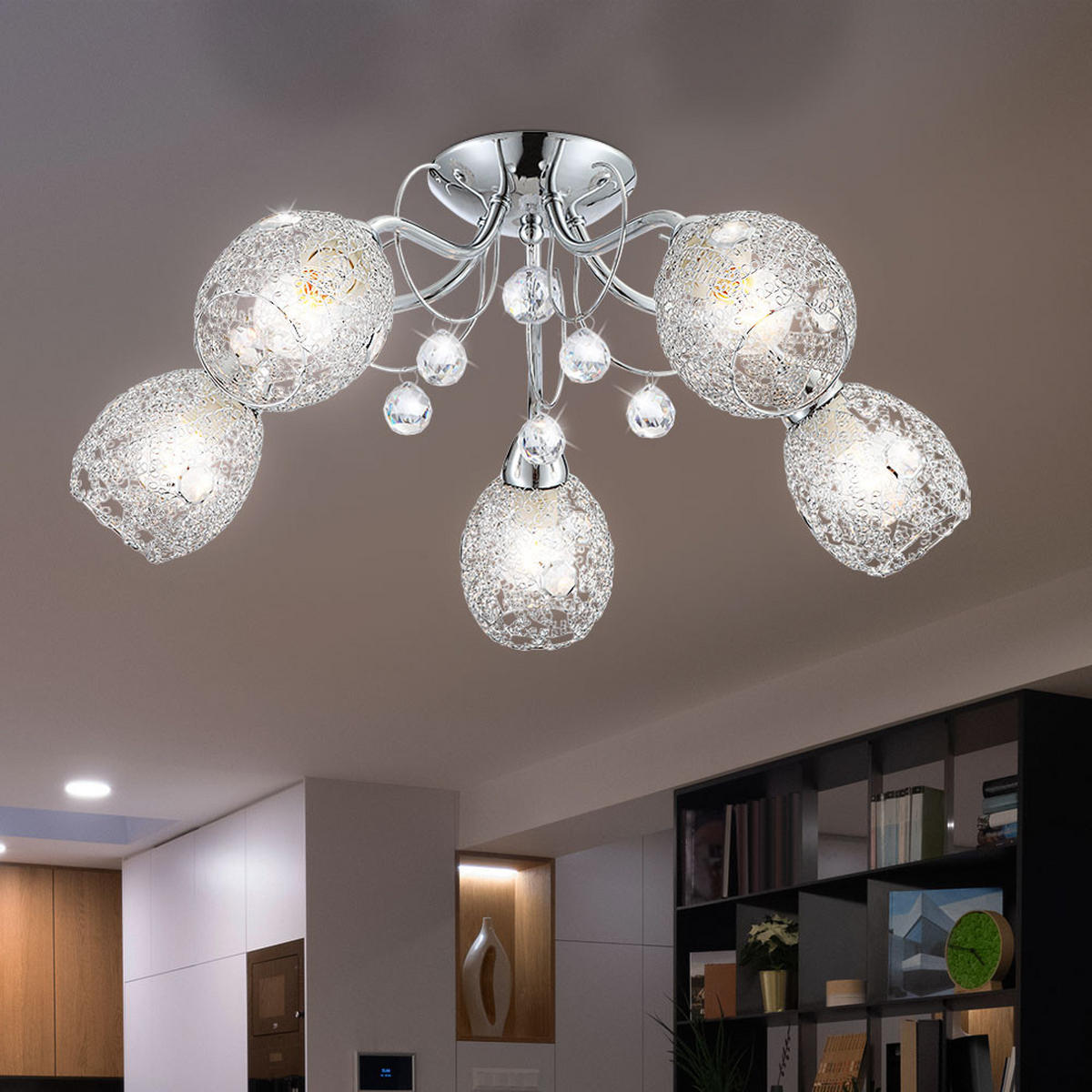 LED DECKENLEUCHTE Chromgeflecht Silber - Silberfarben, Glas (54/54/22cm) - Globo Lighting