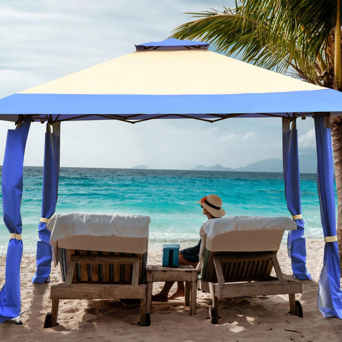 PAVILLON Blau - Blau, Metall (395/283/395cm) - COSTWAY