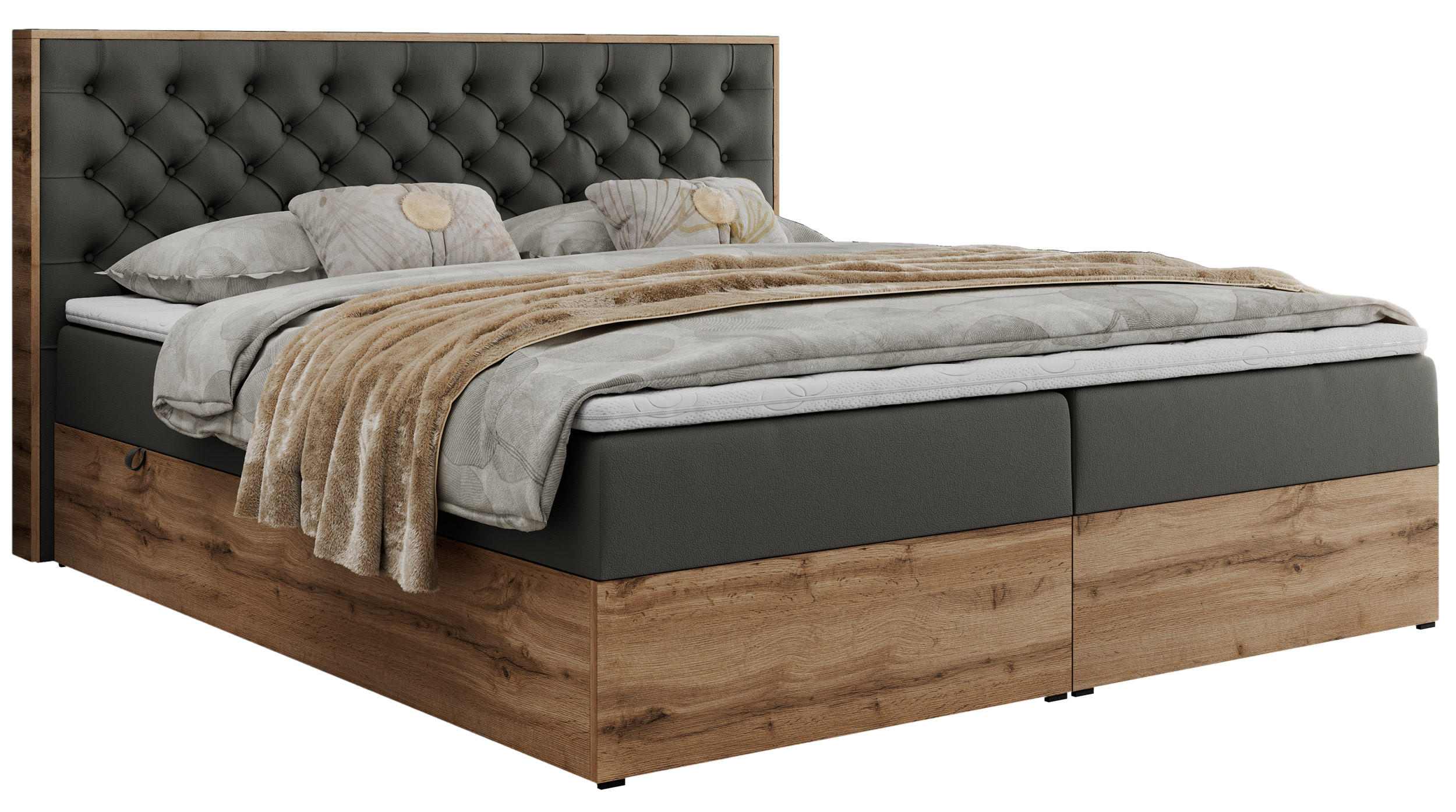 BOXBETT ALBERO 3 - 140/200 Dunkelgrau Kunstleder - H3 - Dunkelgrau, Holz/Textil (140/200cm) - MKS