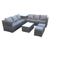 GARTENMÖBEL-SET MIT 3 SITZER SOFA BEISTELLTISCH HOCKER Polyrattan Outdoor 6-Sitzer - Dunkelgrau/Grau, Glas/Kunststoff - Fimous