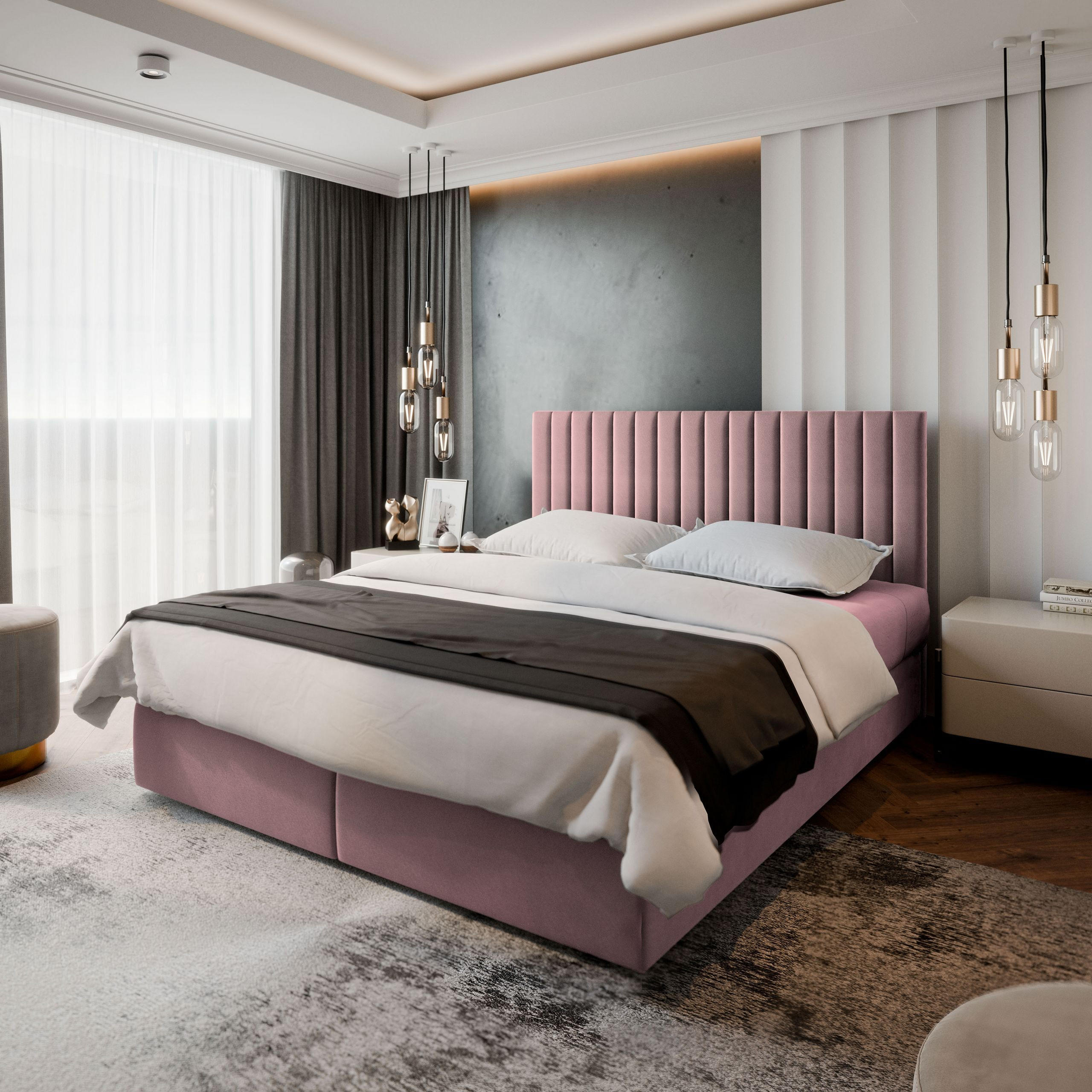 BOXBETT BRESEL 140x200 cm mit Matratze und Topper - Rosa - Rosa, Holz (140/200cm) - MASSENO