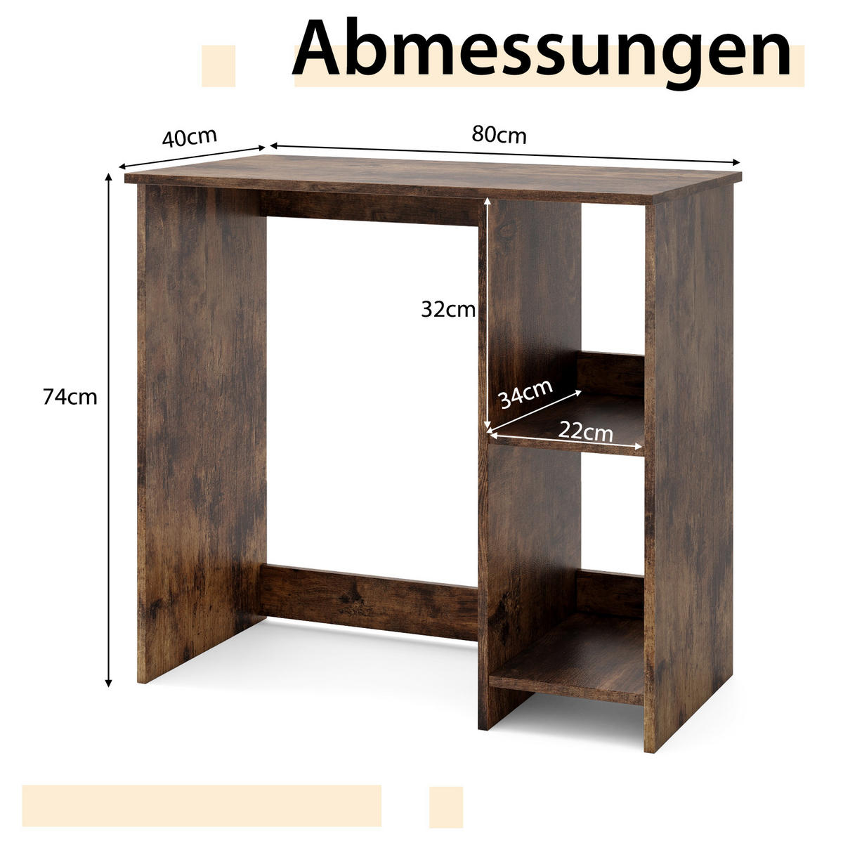 COMPUTERTISCH Braun - Braun, Holz (40/80/74cm) - COSTWAY