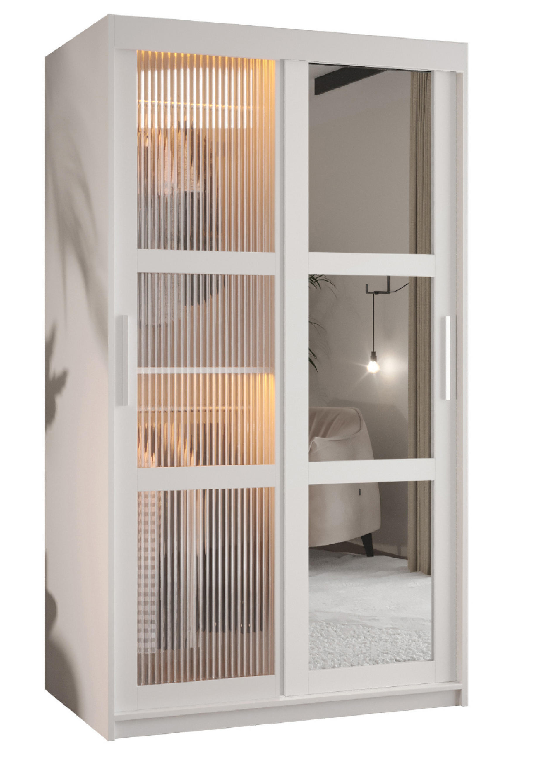 SCHWEBETÜRENSCHRANK 200/100/62 2-türig - Silberfarben/Weiß, Holz/Kunststoff (100/200/62cm) - Abiks Möbel