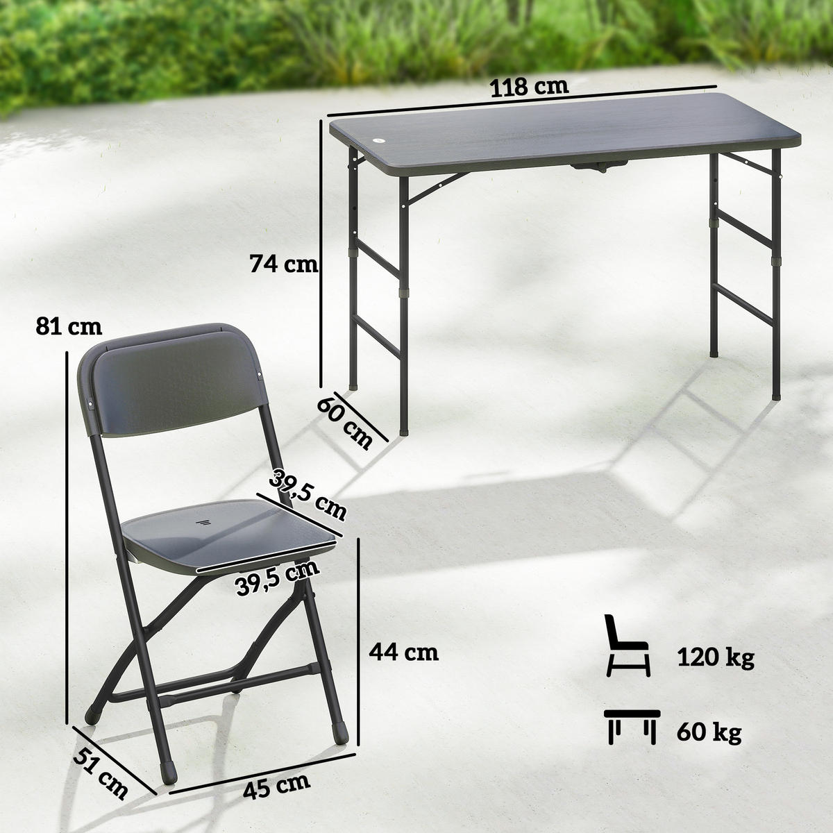 GARTENTISCHGRUPPE DE-18116 höhenverstellbarer Tisch 118 cm Dunkelgrau - Dunkelgrau, Metall - ComfortXL