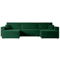 WOHNLANDSCHAFT mit Schlaffunktion und Bettkasten CELTIC-XLU - 377x143x83 cm Grün Velours - Schwarz/Grün, Holzwerkstoff/Kunststoff (377/83/143cm) - ALTDECOR
