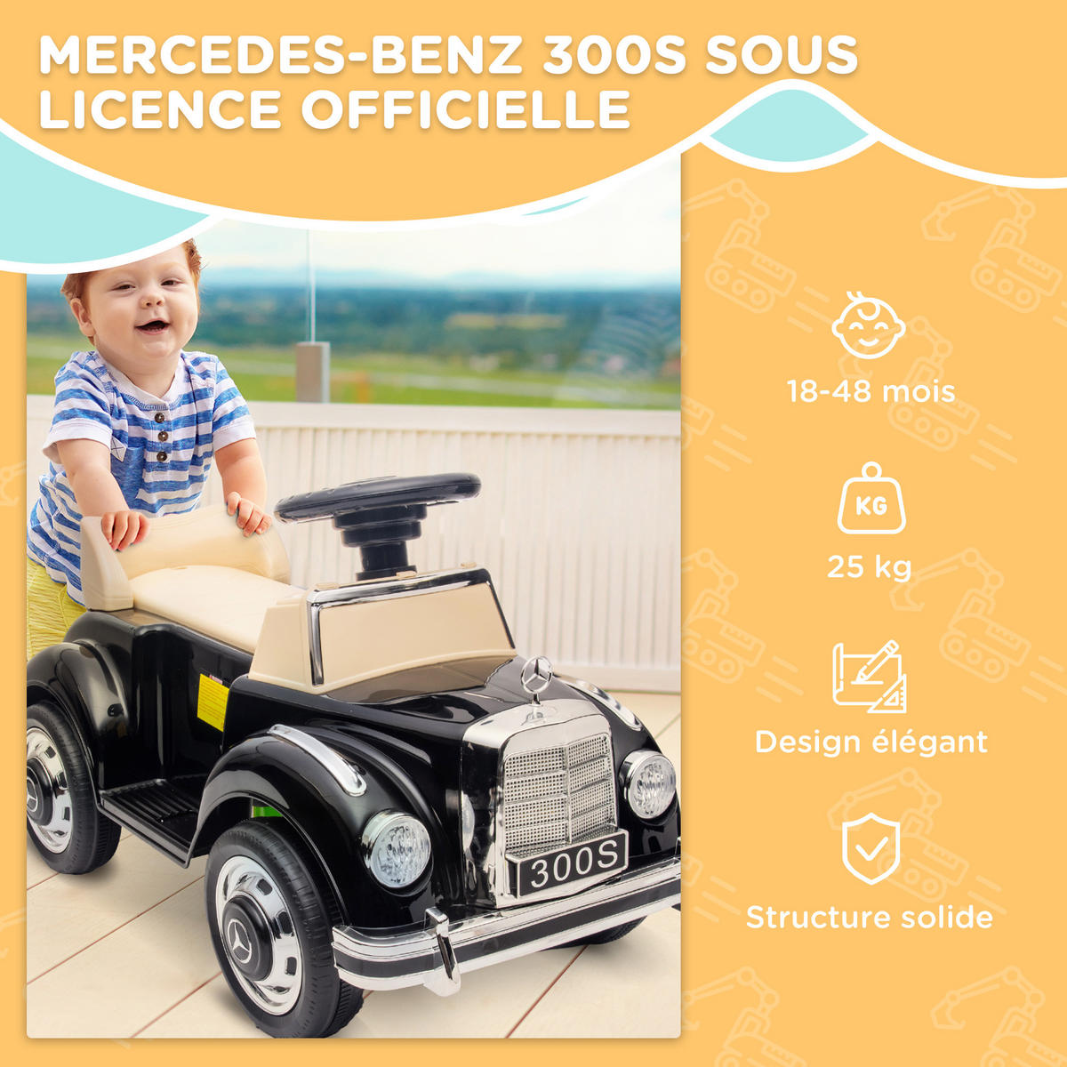 RUTSCHFAHRZEUG DE-16948 Mercedes-Benz 300S mit Staufach Schwarz - Schwarz, Kunststoff (77.5/41.5/45cm) - ComfortXL
