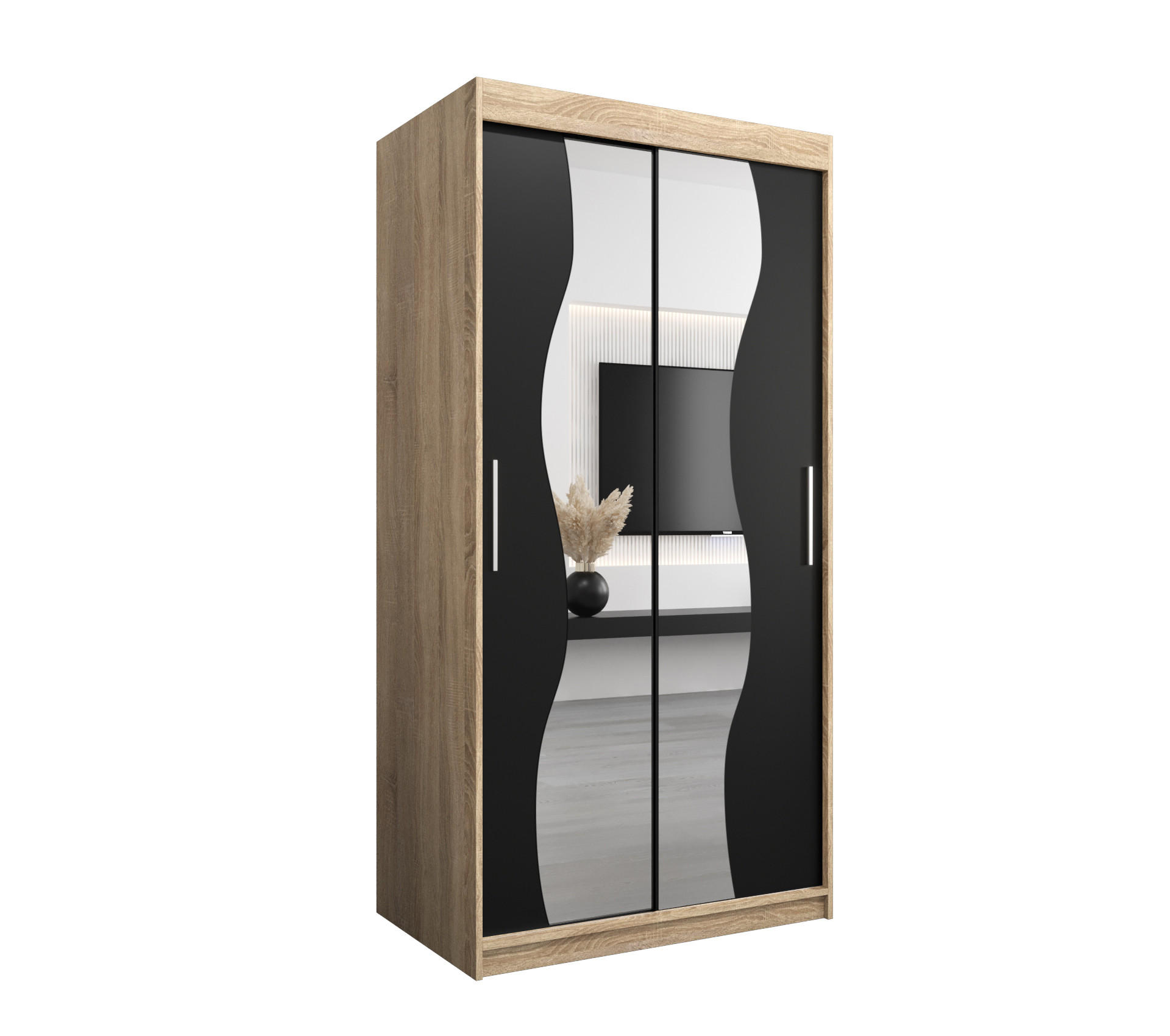 Möbel Kryspol Schwebetürenschrank Sonoma Eiche, Schwarz 100x200x62 cm