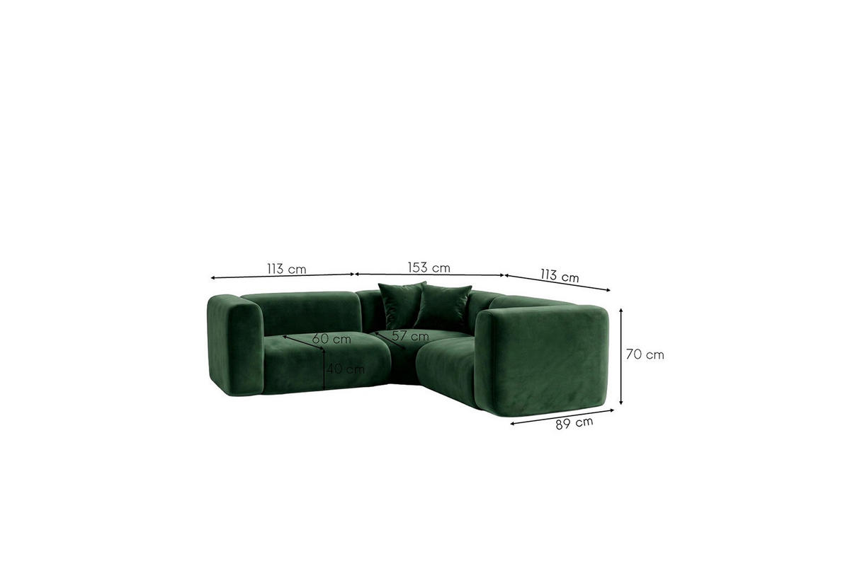 ECKSOFA Modulares, Corner Mini, Velvet-Stoff Bluvel, Grün, GRETA - Grün, Holz (190/190cm) - Kaiser Möbel