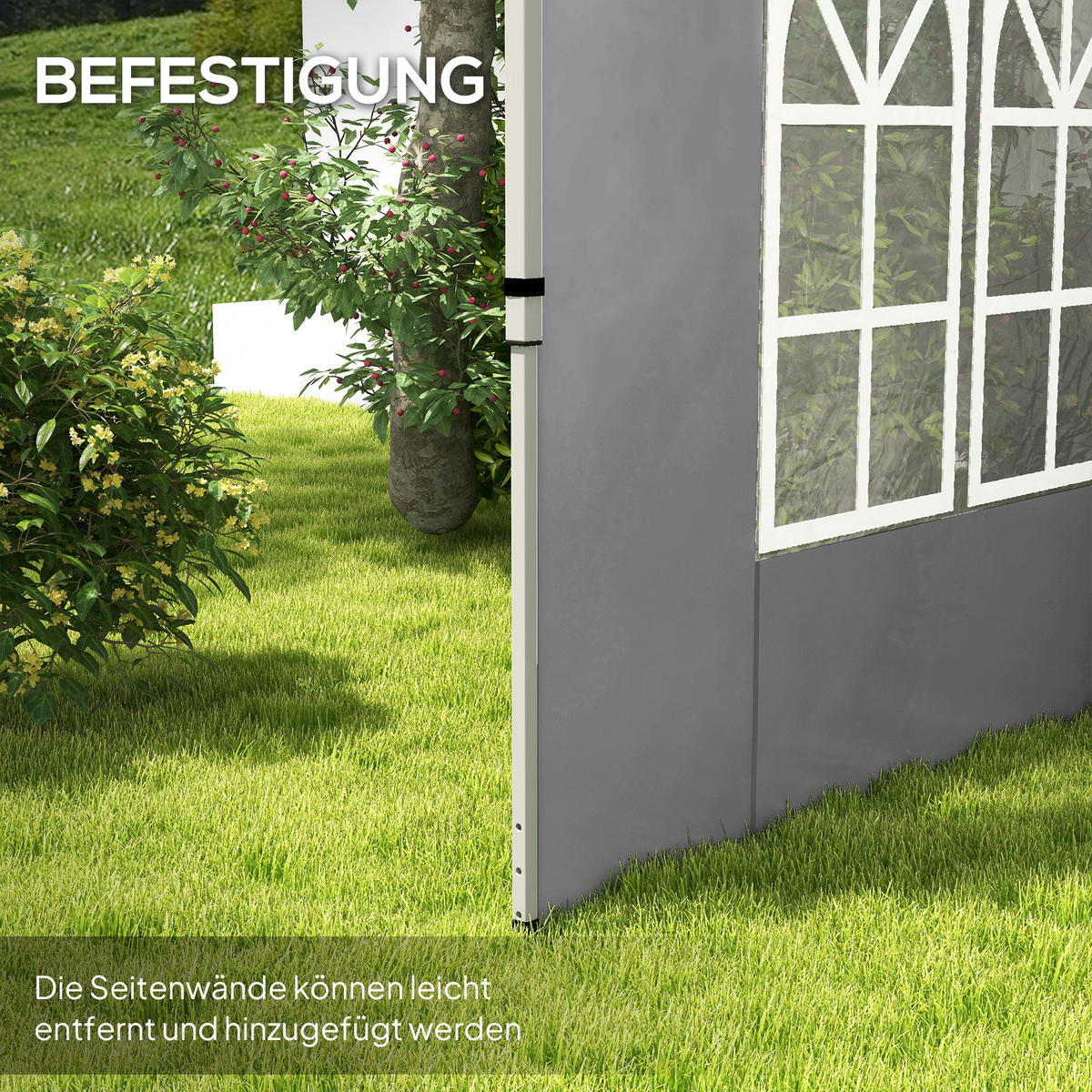 2ER-SET Seitenteile für Pavillon 3x3/3x4 m, Seitenwand mit Fenster, wasserdicht - Hellgrau, Textil (295/195/1cm) - Outsunny