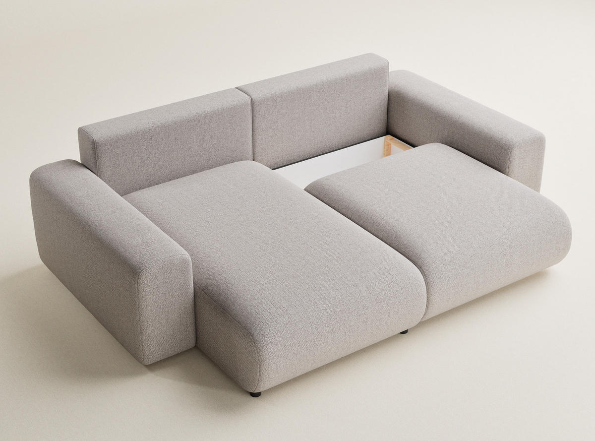 ECKSOFA MIT SCHLAFFUNKTION Solo Beige Webstoff - Beige/Schwarz, Holz/Holzwerkstoff (255/168cm) - Maison de Reve