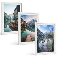 BILDER SET 3er Set - 40x60 cm Weißer Rahmen - See Berge Holzboote - Weiß, Kunststoff (40/60cm) - TULUP