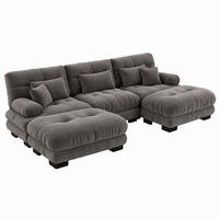 SOFA modular mit Ottomane U- oder L-Form Chenille Braun - Dunkelgrau, Kunststoff (145/81/313cm) - Meubliv