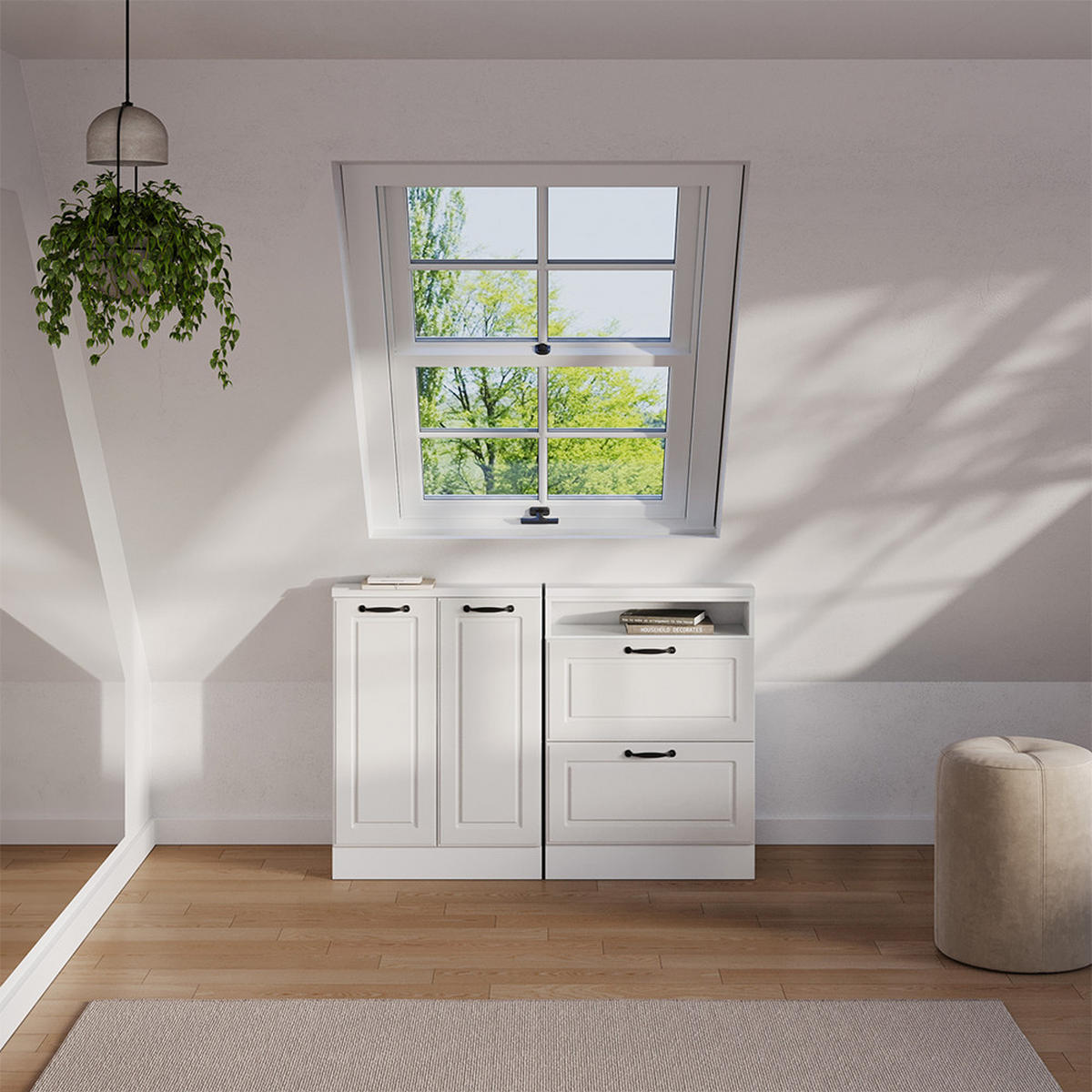 DACHSCHRÄGENSCHRANK Rion Weiß Landhaus/Weiß mit 2 Schubladen - Weiß, Holzwerkstoff (60/81.6/46cm) - Vicco