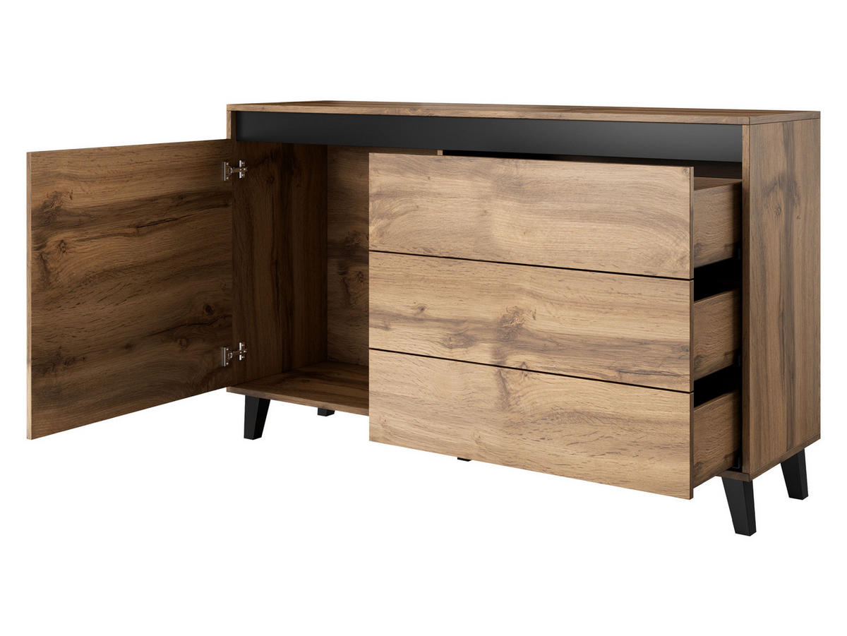 KOMMODE Nord - Eiche Wotan/Schwarz, Holzwerkstoff/Kunststoff (138/83/38cm) - MIRJAN24