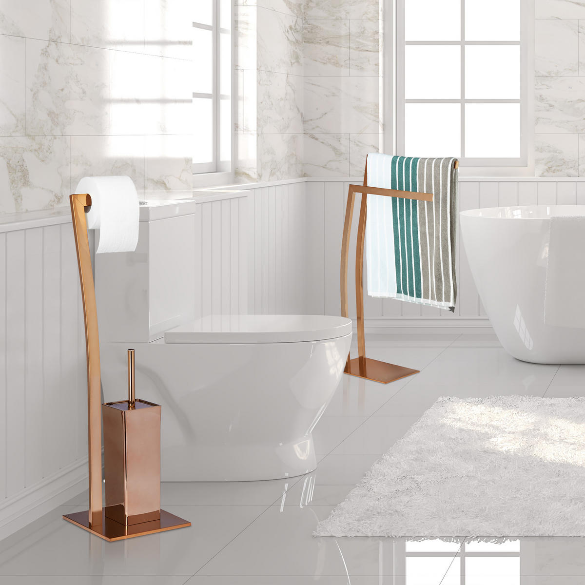 WC Garnitur - Silberfarben, Metall (20/71/20cm) - Relaxdays