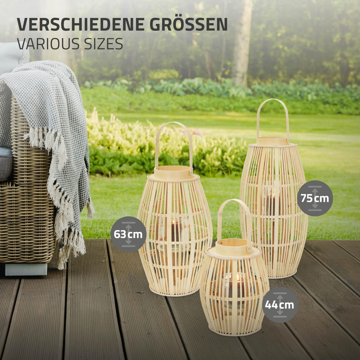 BAMBUSOVÁ LUCERNA V: 44 cm, barva dřeva, styl boho - přírodní, dřevo (23/30/23cm) - ECD-Germany