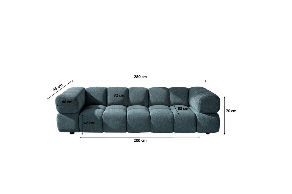 SOFA 4-Sitzer, Couch, Chenille Stoff Puente, Petrol, Averro - Petrol, Holz (280/70/96cm) - Kaiser Möbel