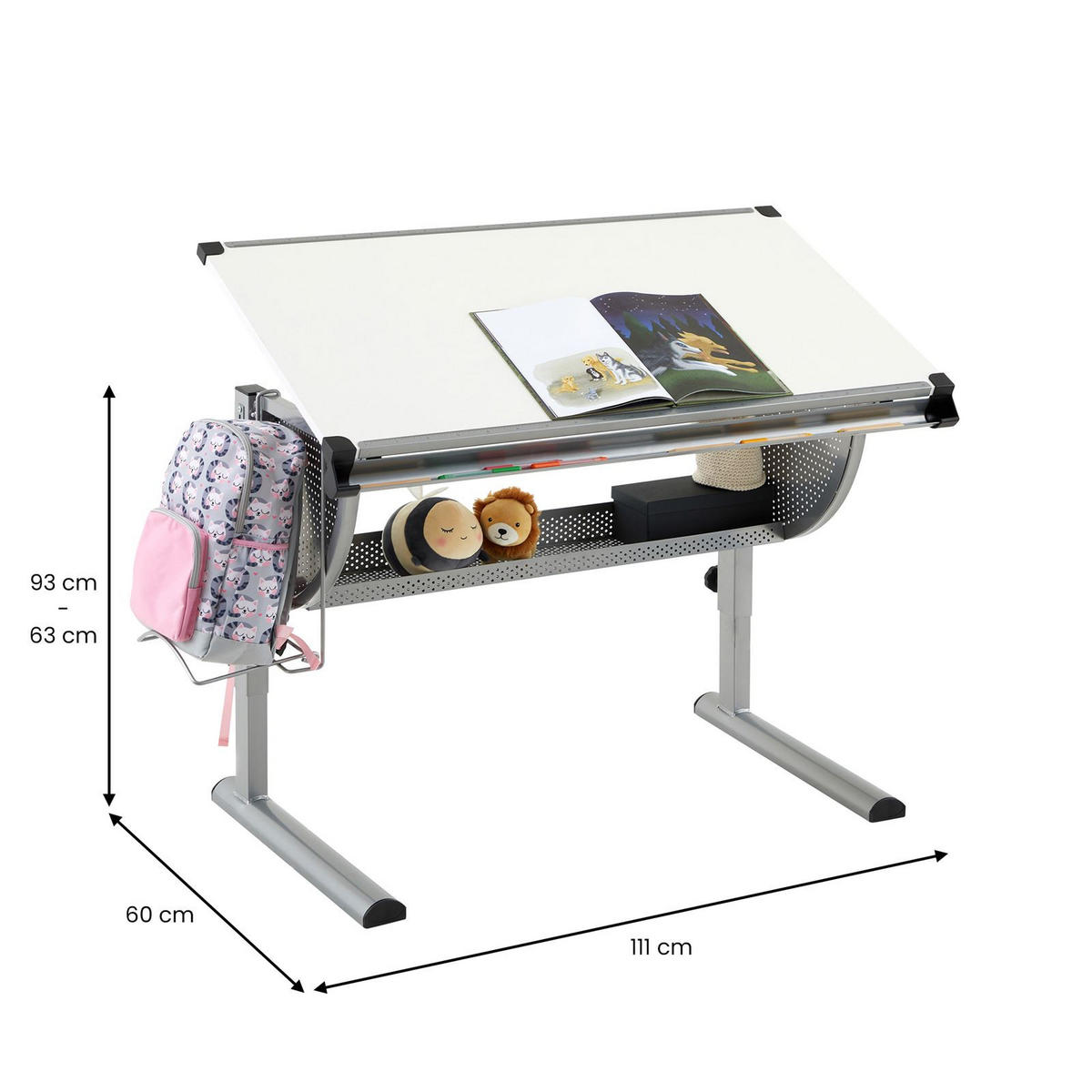 KINDERSCHREIBTISCH MADS - Alufarben/Weiß, Holzwerkstoff/Metall (111/90/60cm) - IDIMEX