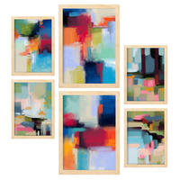POSTER Set Mit 6 Victorian Shades 1 In Farbenfrohe Abstracts Ästhetische Dekorative Gemälde Für Ihr Wohnzimmer Zuhause A3 & A4 Rahmen Aus Hellem Holz - Beige, Papier (29/3cm) - Nacnic