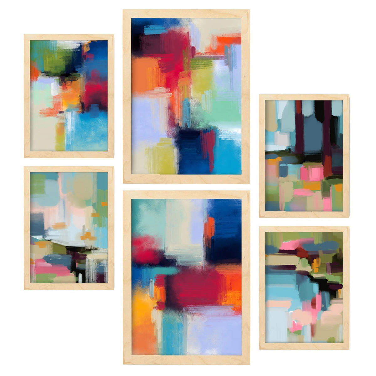 POSTER Set Mit 6 Victorian Shades 1 In Farbenfrohe Abstracts Ästhetische Dekorative Gemälde Für Ihr Wohnzimmer Zuhause A3 & A4 Rahmen Aus Hellem Holz - Beige, Papier (29/3cm) - Nacnic