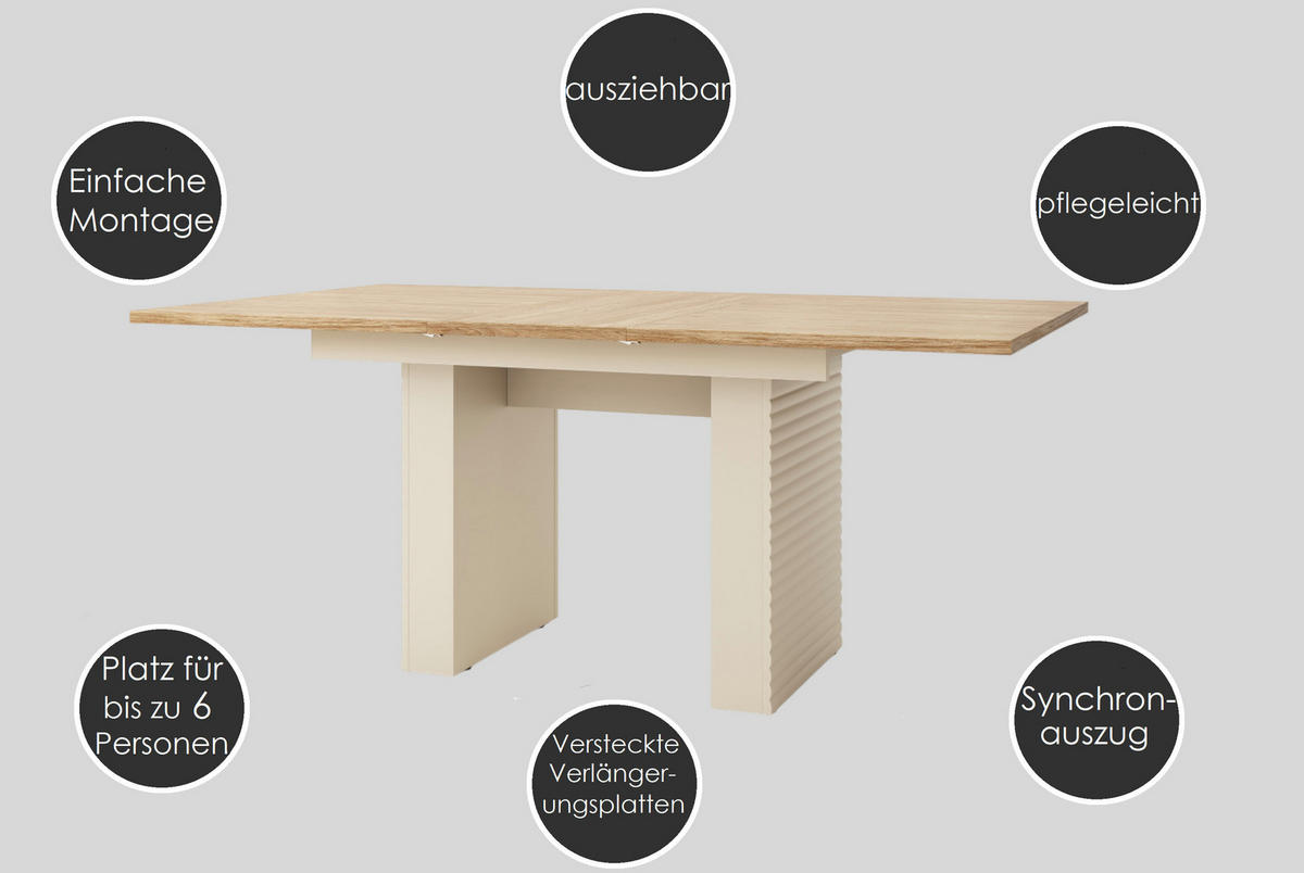 ESSTISCH rechteckig Eiche geölt - Cashmere ausziehbar - Eichefarben/Beige, Holzwerkstoff (90/140/75cm) - designimpex