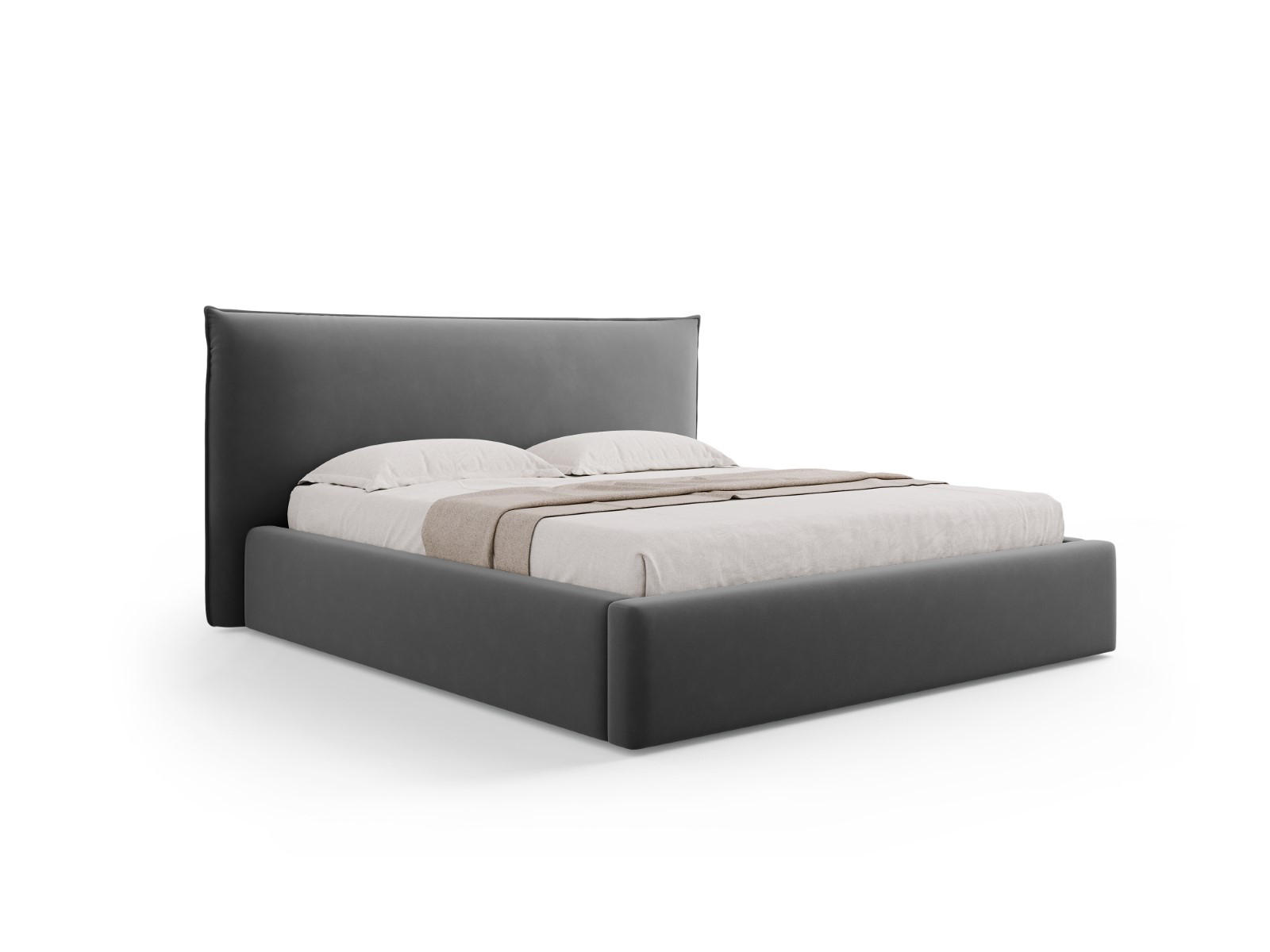 BETT mit Bettkasten und Kopfteil Kaelle aus Samt grau 180x200cm - Grau, Textil (180/200cm) - Micadoni