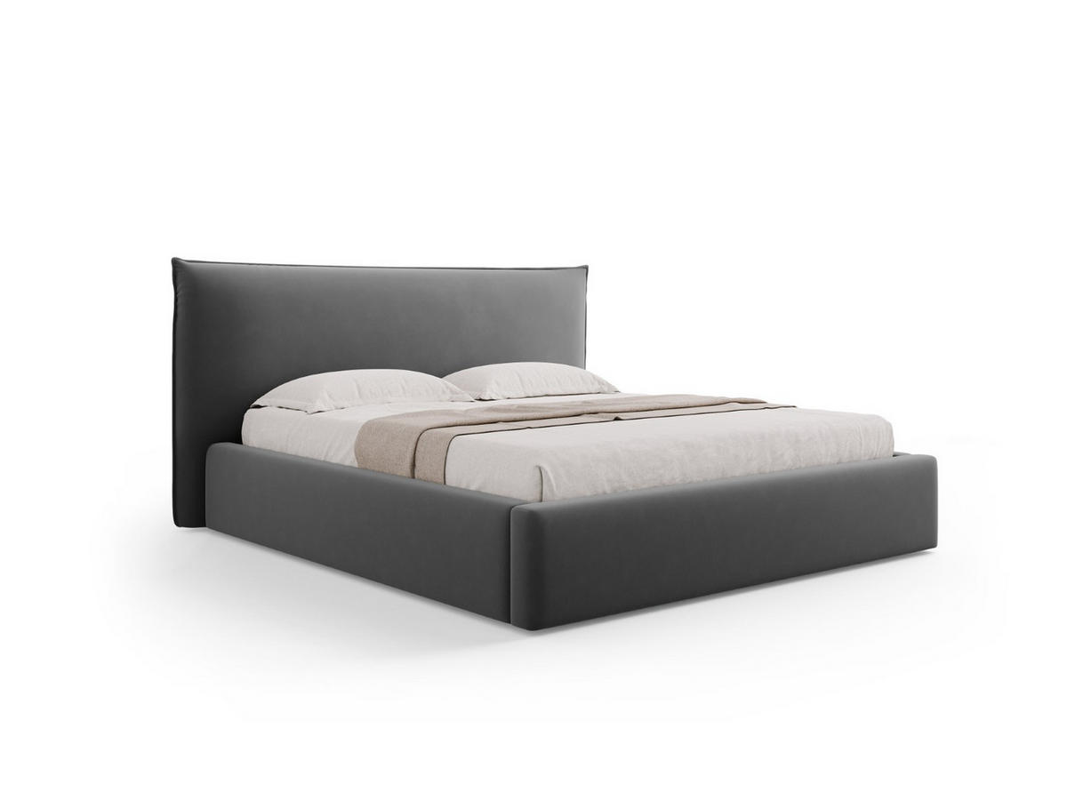BETT mit Bettkasten und Kopfteil Kaelle aus Samt grau 140x200cm - Grau, Textil (140/200cm) - Micadoni