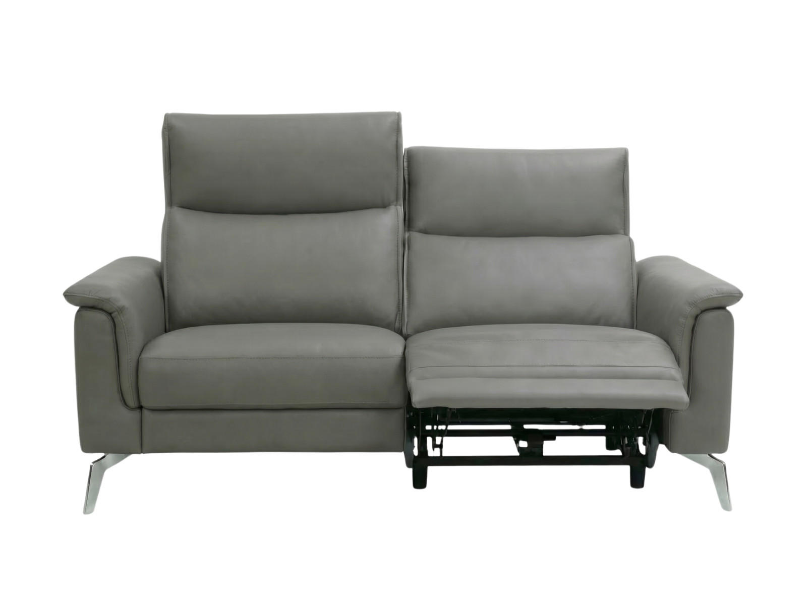2-SITZER Sofa Borea Echtleder mit 1 x Relaxfunktion Perlgrau - Hellgrau, Leder/Metall (176/102/98cm)